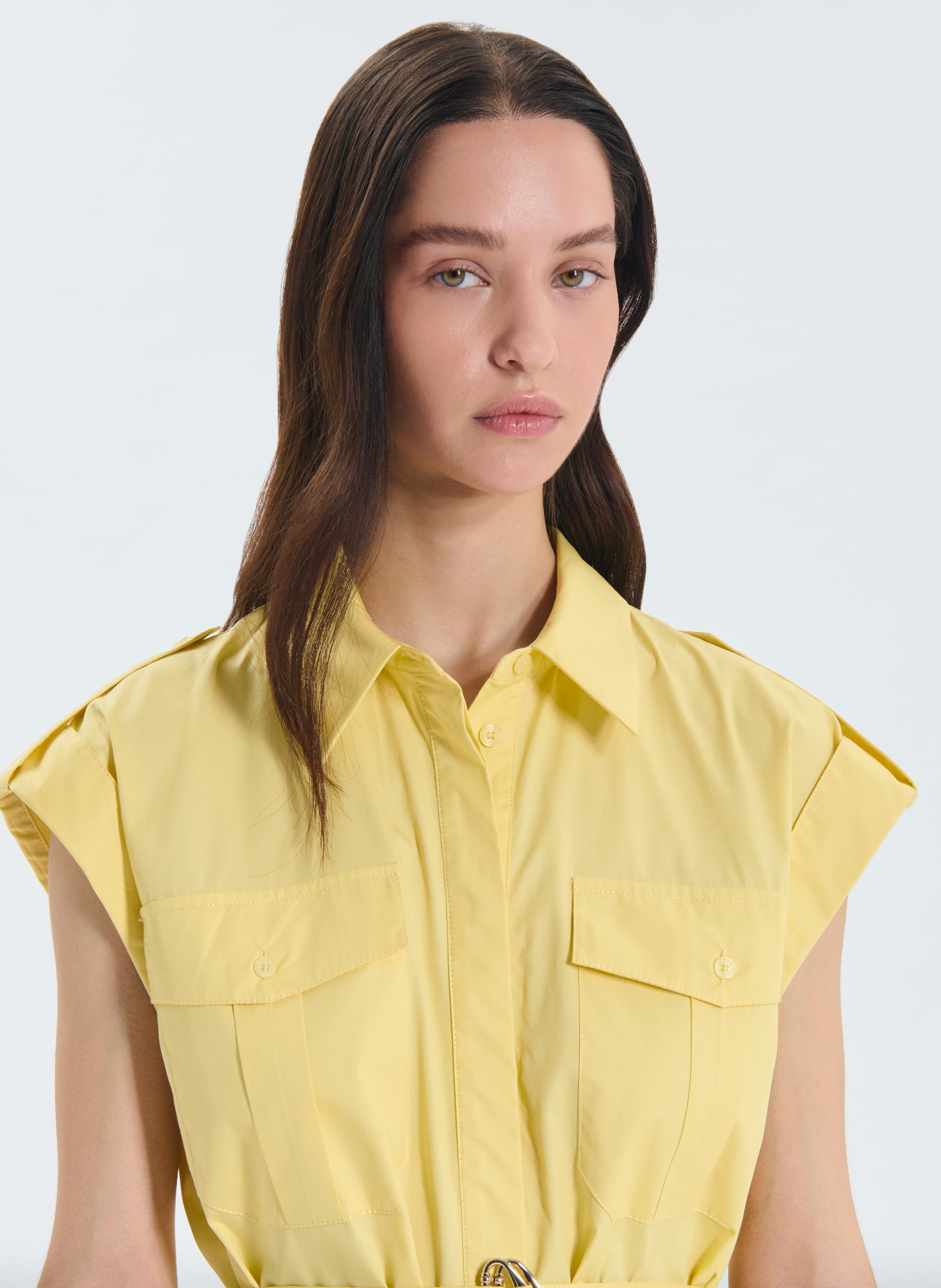 Long cotton dress with classic collar ZAPA Yellow