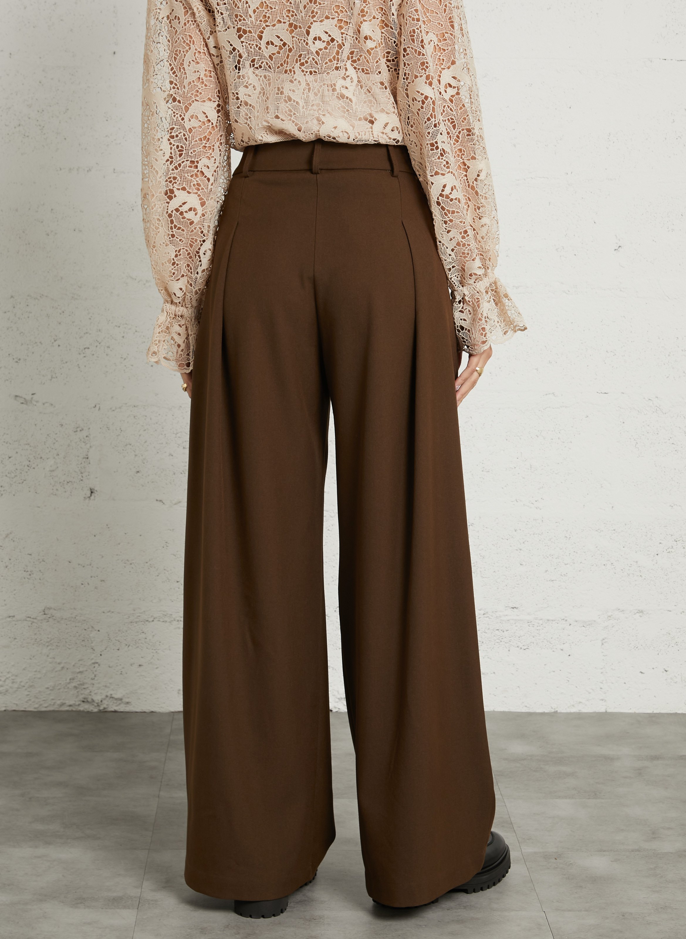 Pantalon large taille haute SUNCOO Marron