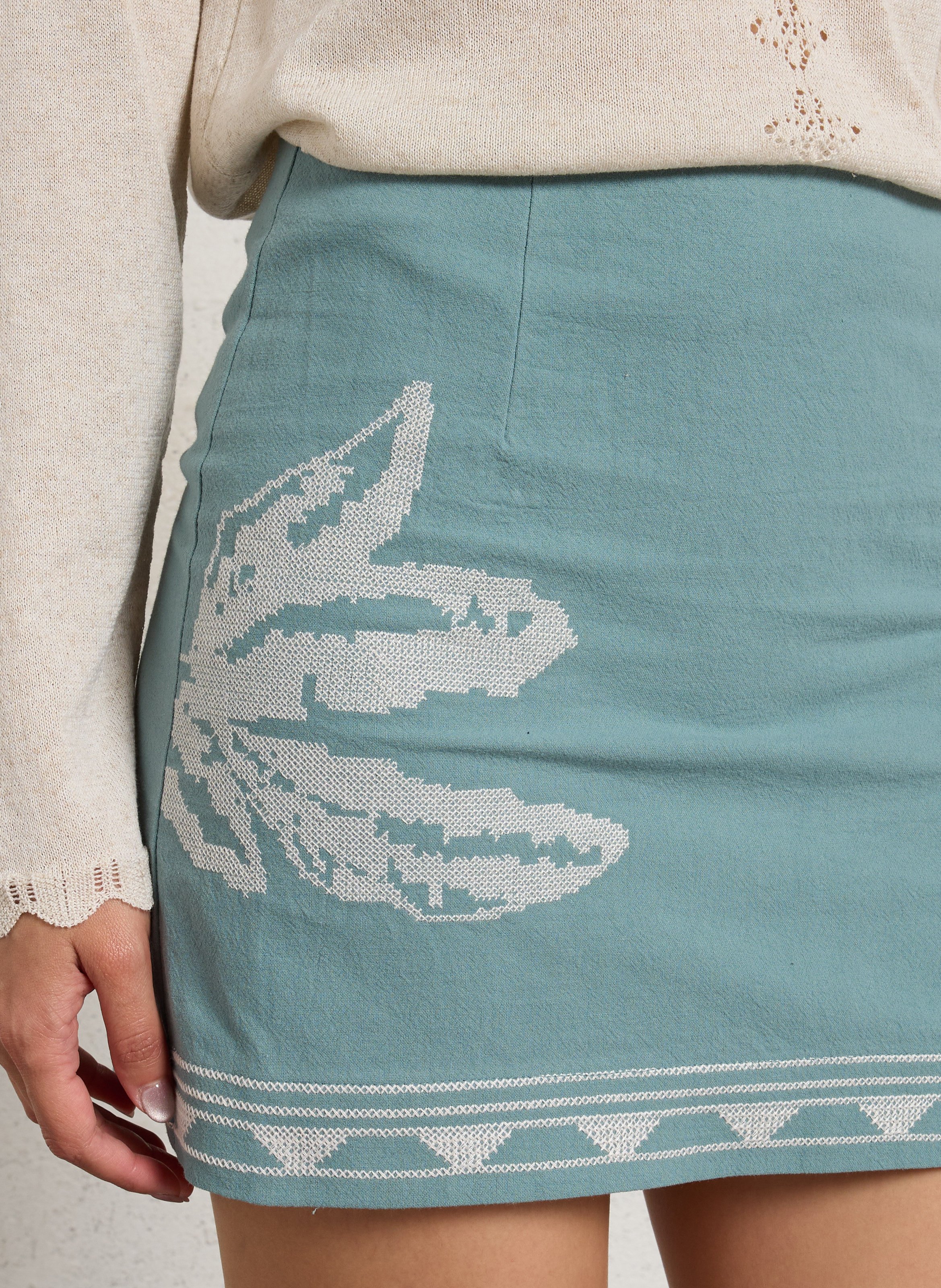 Short embroidered cotton skirt THE KORNER Blue