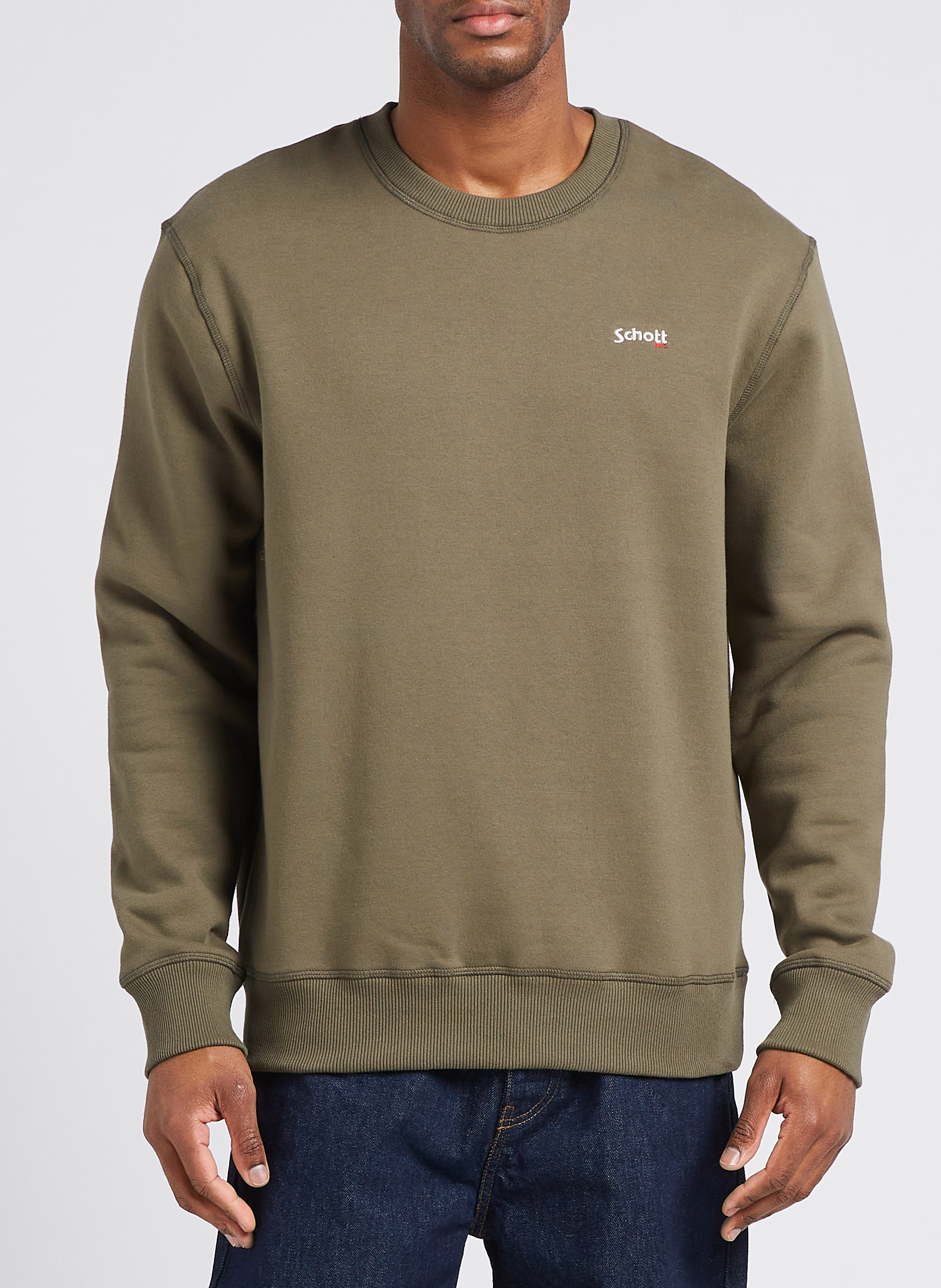 Gerade geschnittenes Rundhals-Sweatshirt aus Baumwoll-Mix SCHOTT Khaki