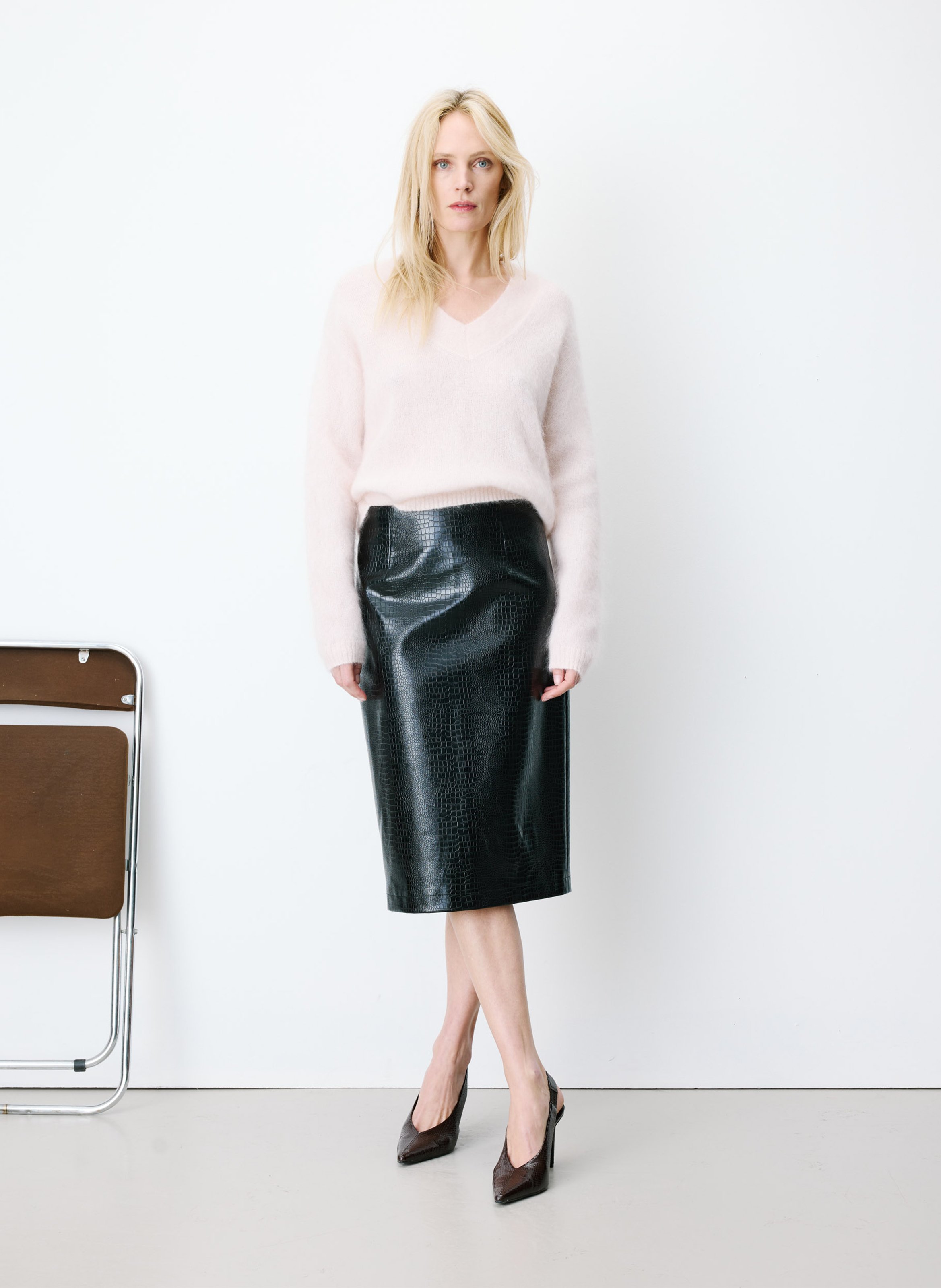 Weiter Pullover aus Mohair-Mix mit V-Ausschnitt GRACE ET MILA Beige