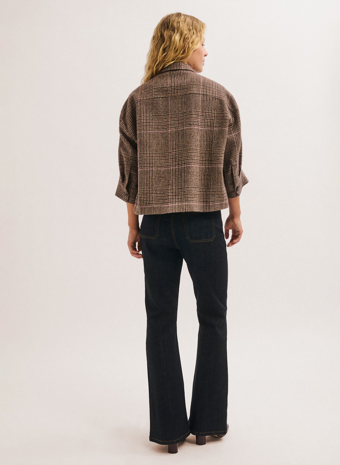 Loose fit 3/4 sleeve plaid shirt PABLO Brown