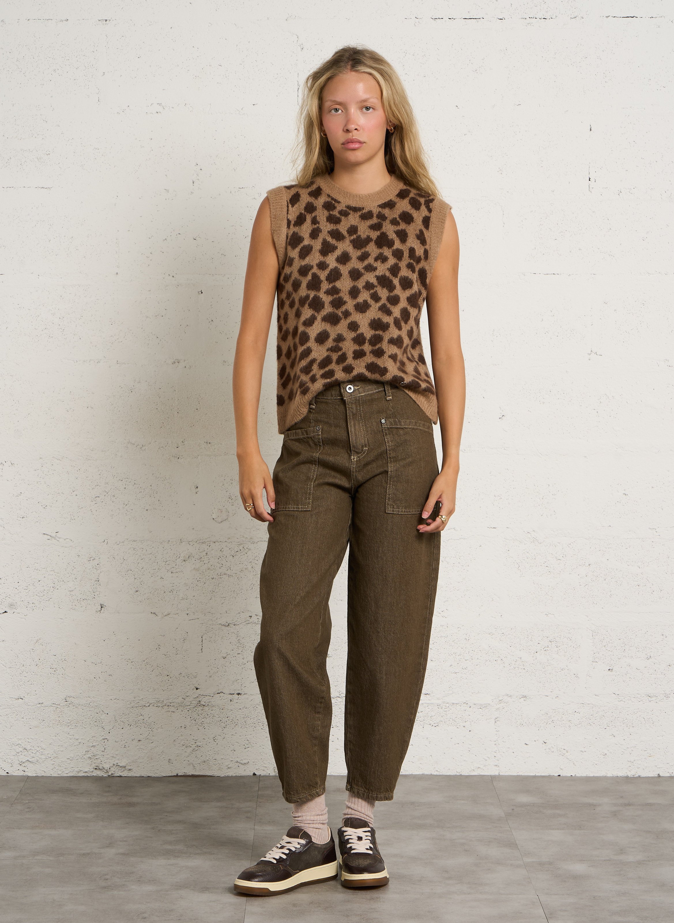 Oversized trui met luipaardprint PLEASE Bruin