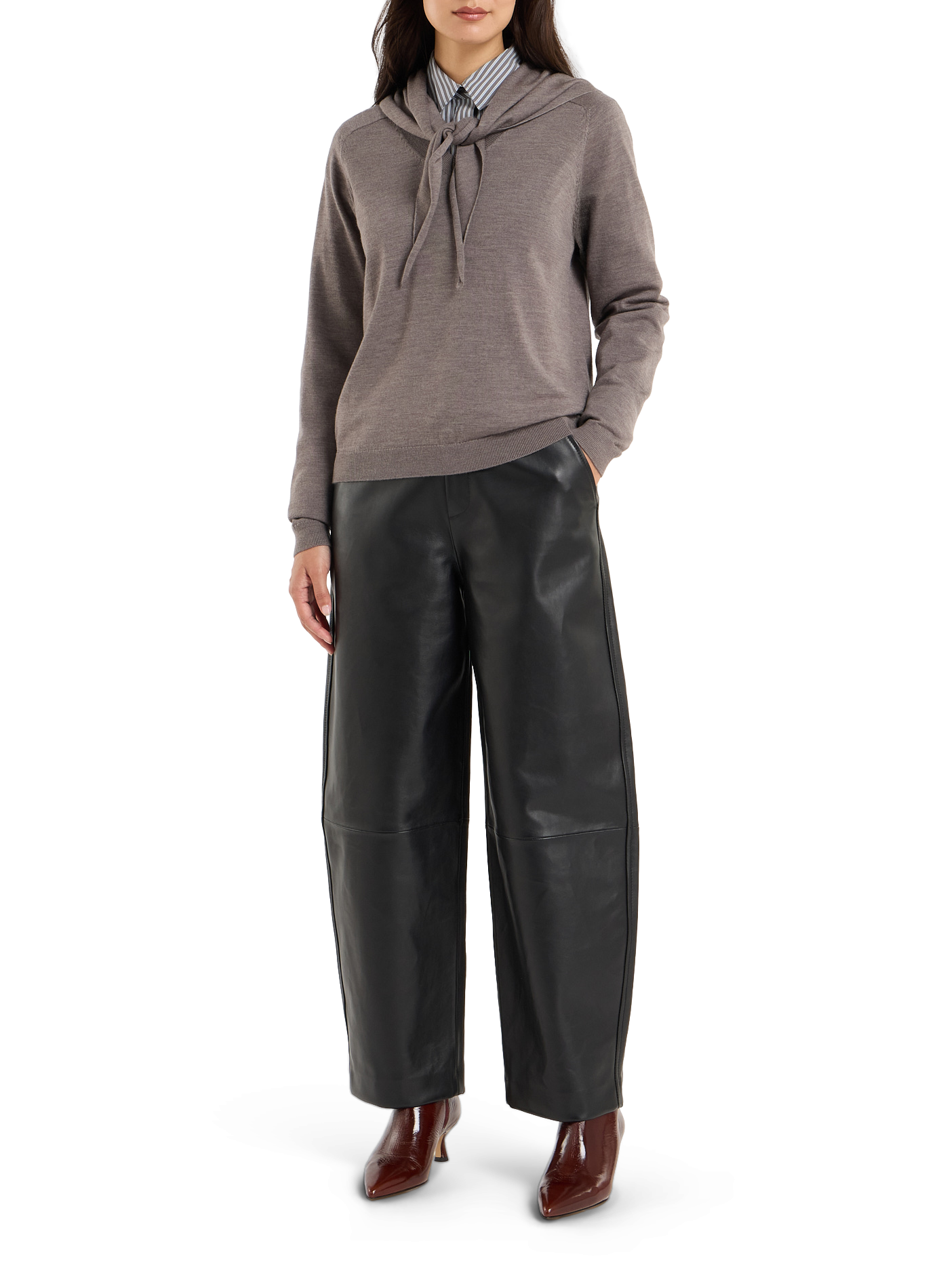 V-neck sweater with removable wool scarf SAISON 1865 Grey