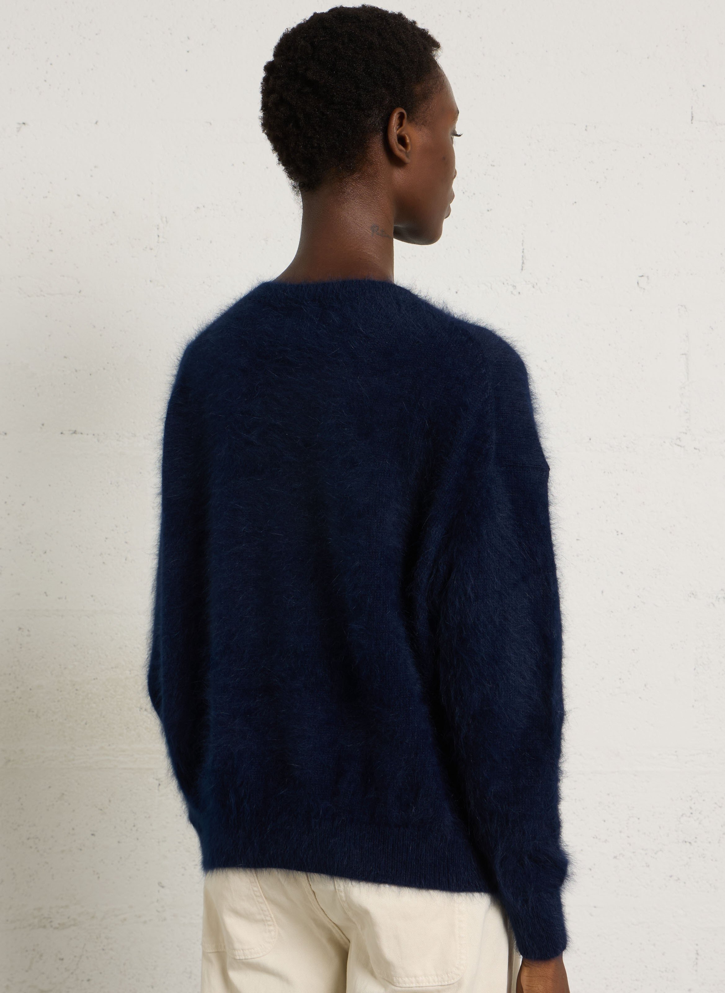 Oversize Rundhalsausschnitt-Pullover aus gemischtem Angora BELLEROSE Blau