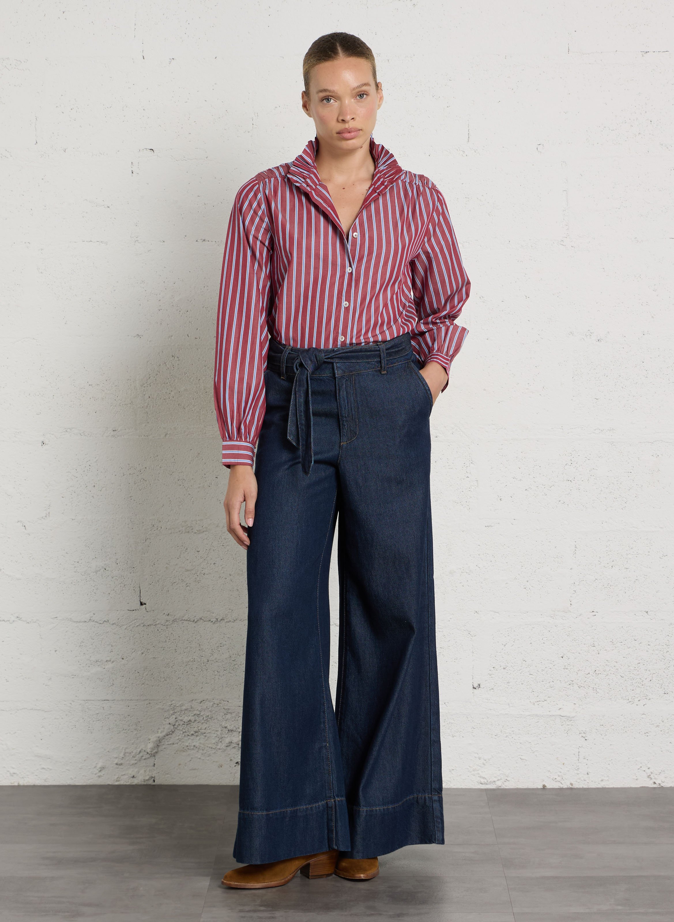 Pantalon denim large ceinturé MAISON 123 Bleu