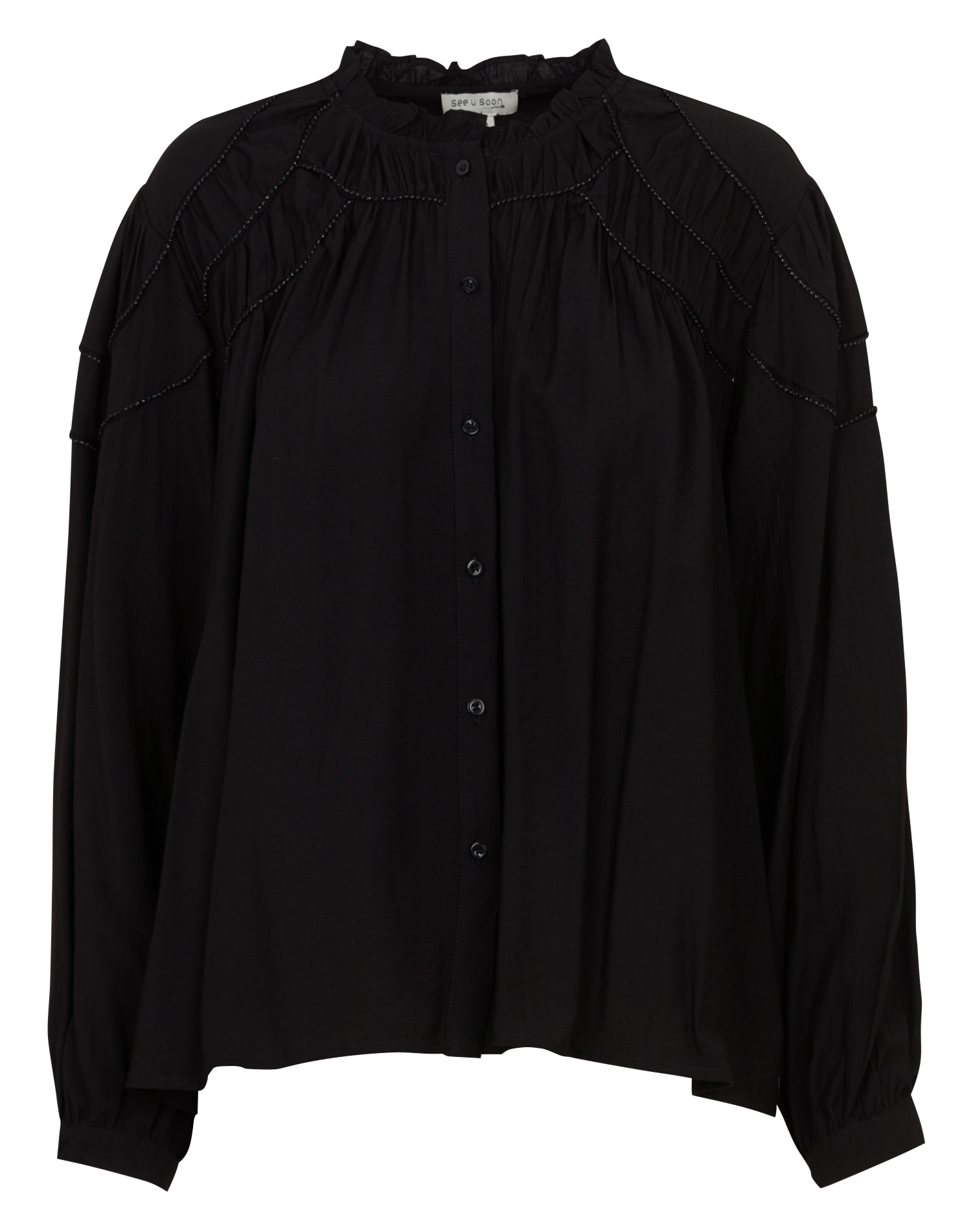 Bestickte Bluse mit Rundhalsausschnitt SEE U SOON Schwarz