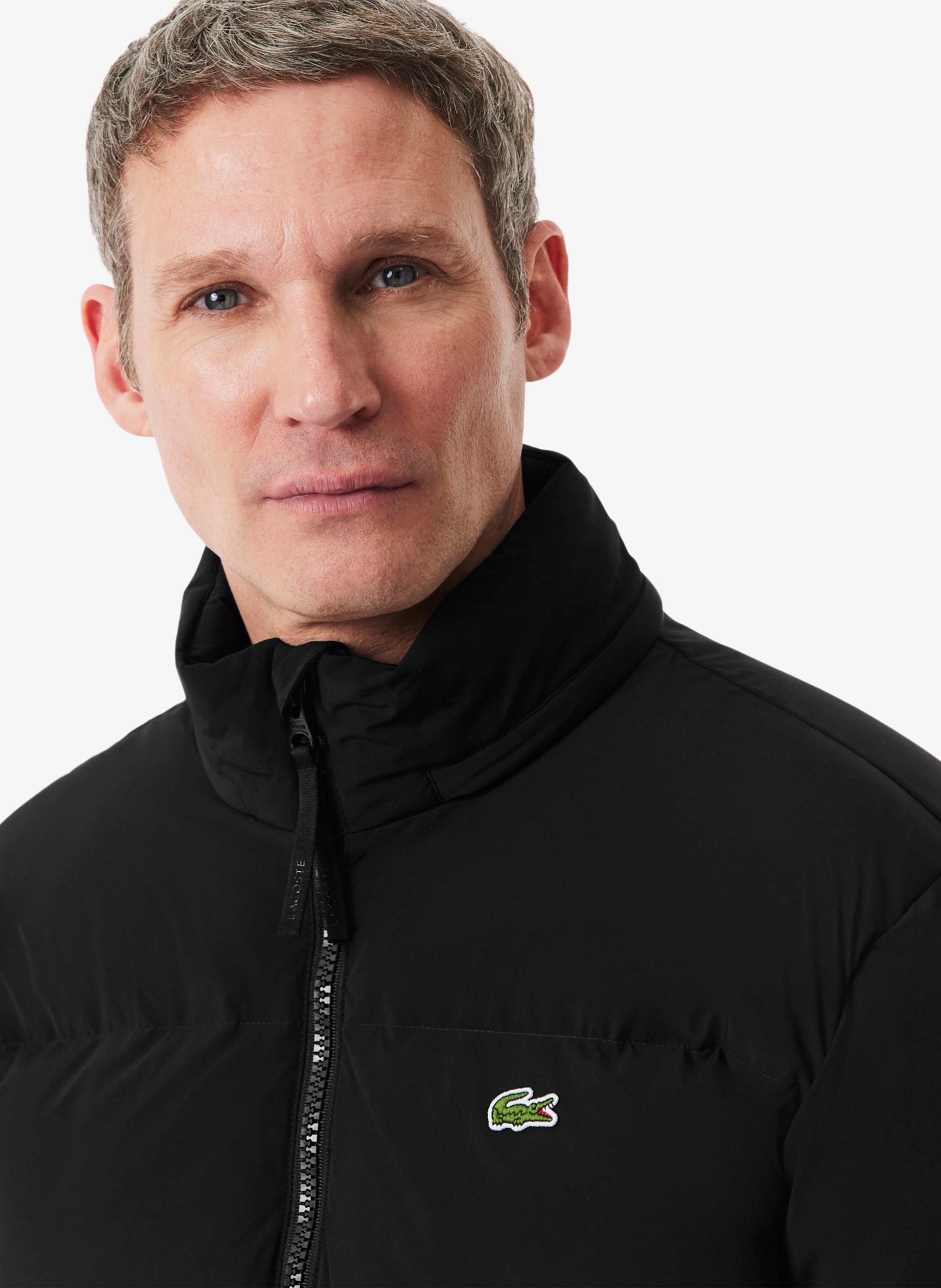 Straight quilted jacket with high collar and water-repellent hood LACOSTE Black