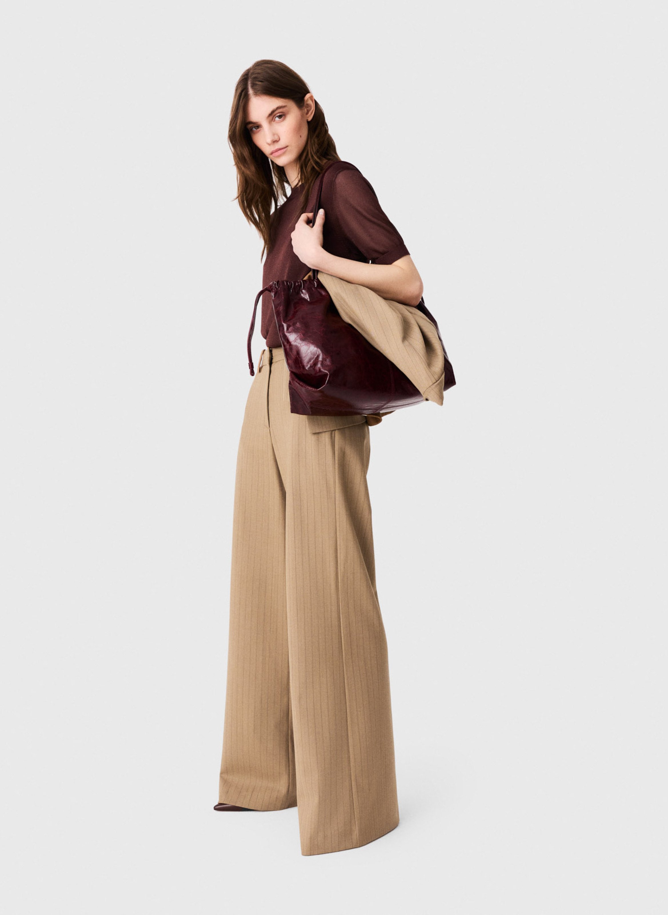 Pantalon évasé en laine mélangée MAJE Beige