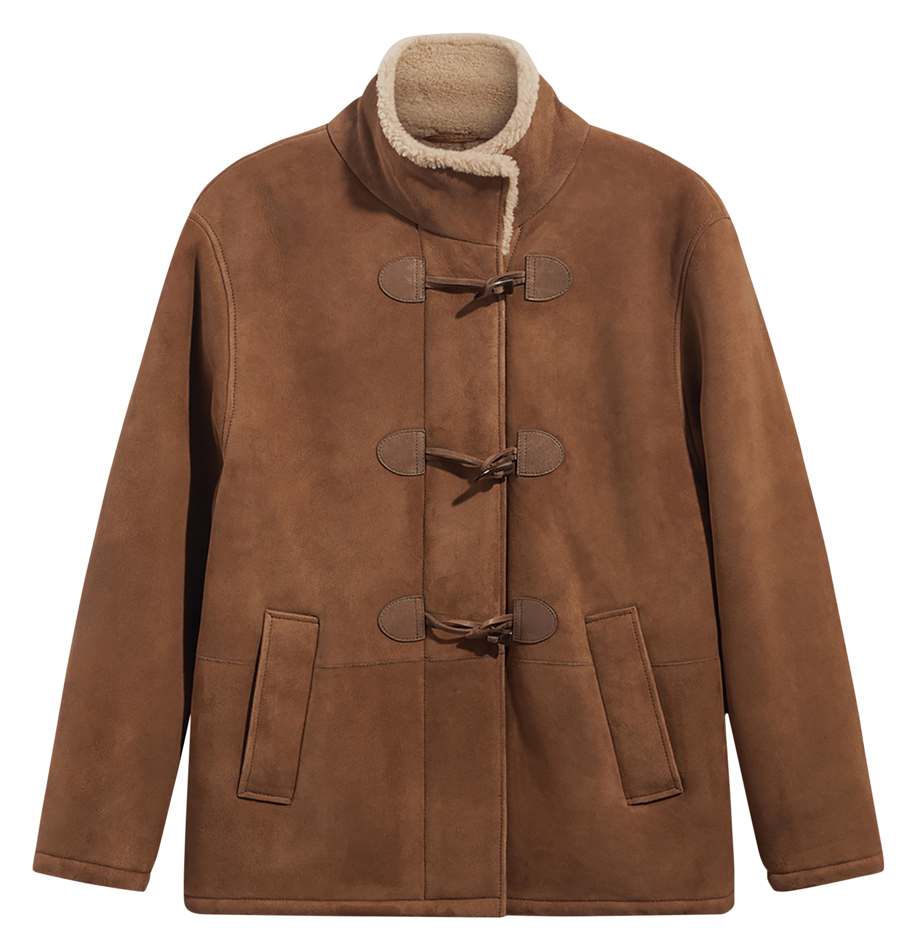 Manteau col montant droit uni en cuir PABLO Marron