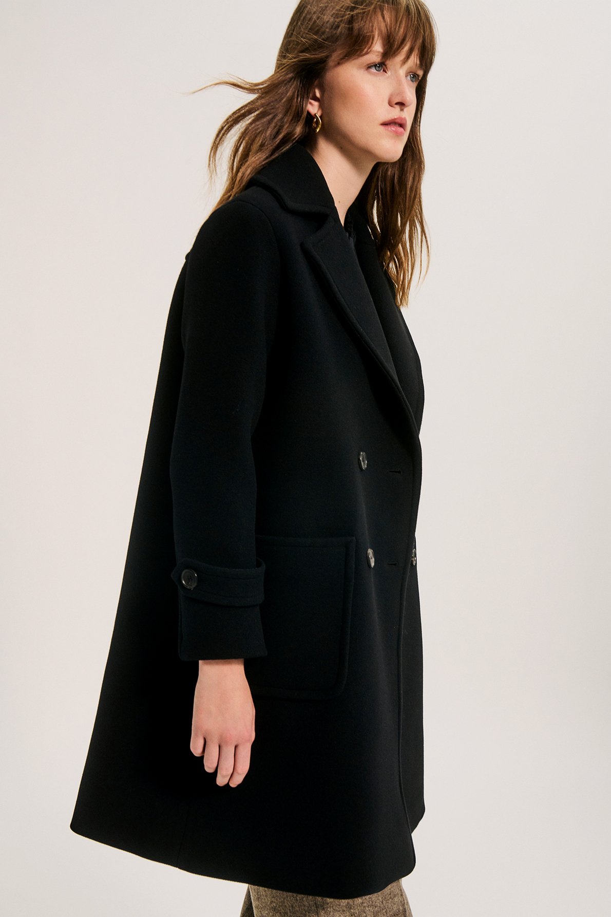 Manteau col tailleur en laine mélangée PABLO Noir
