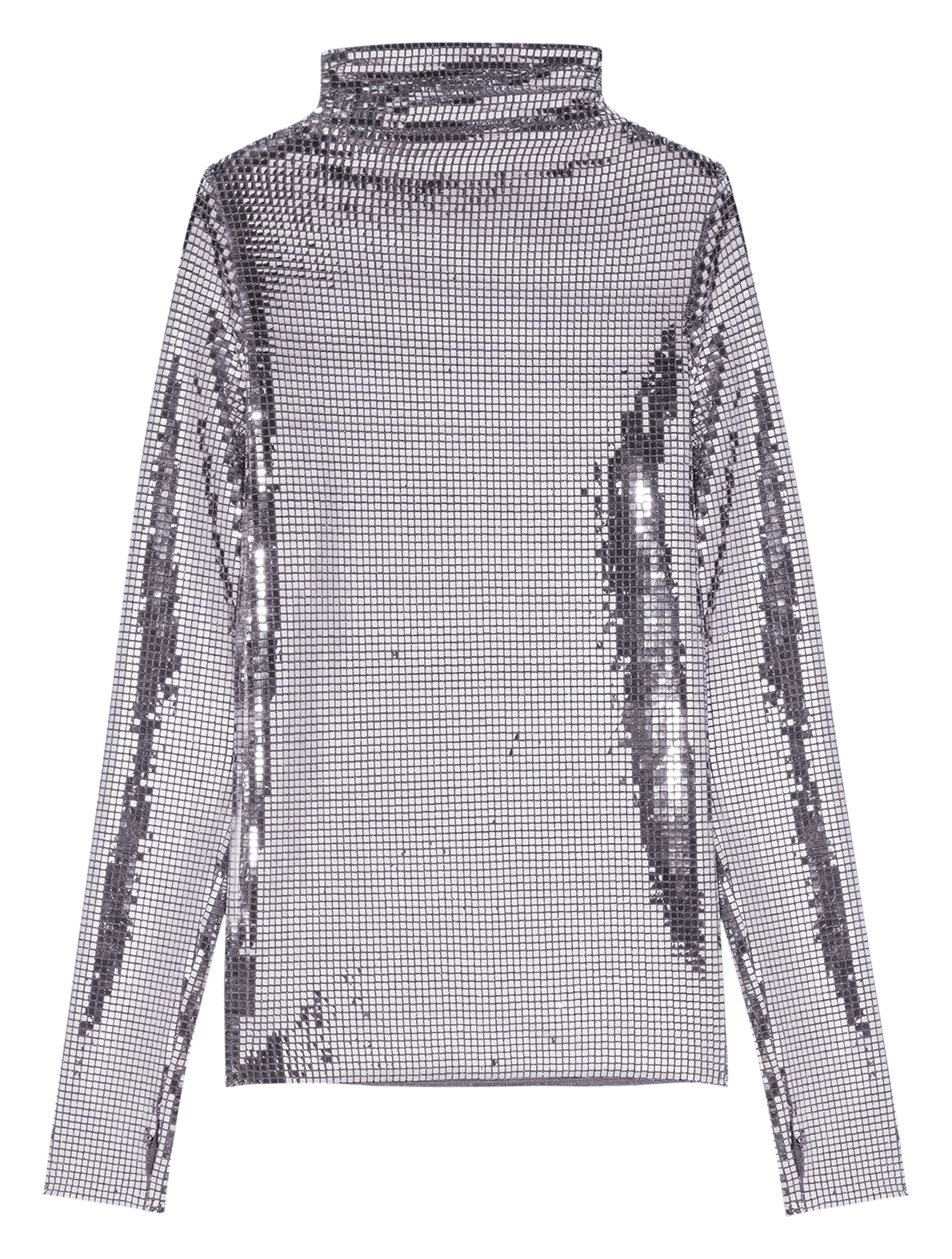 Top met opstaande kraag en zilverkleurige pailletten ZilverMAJE