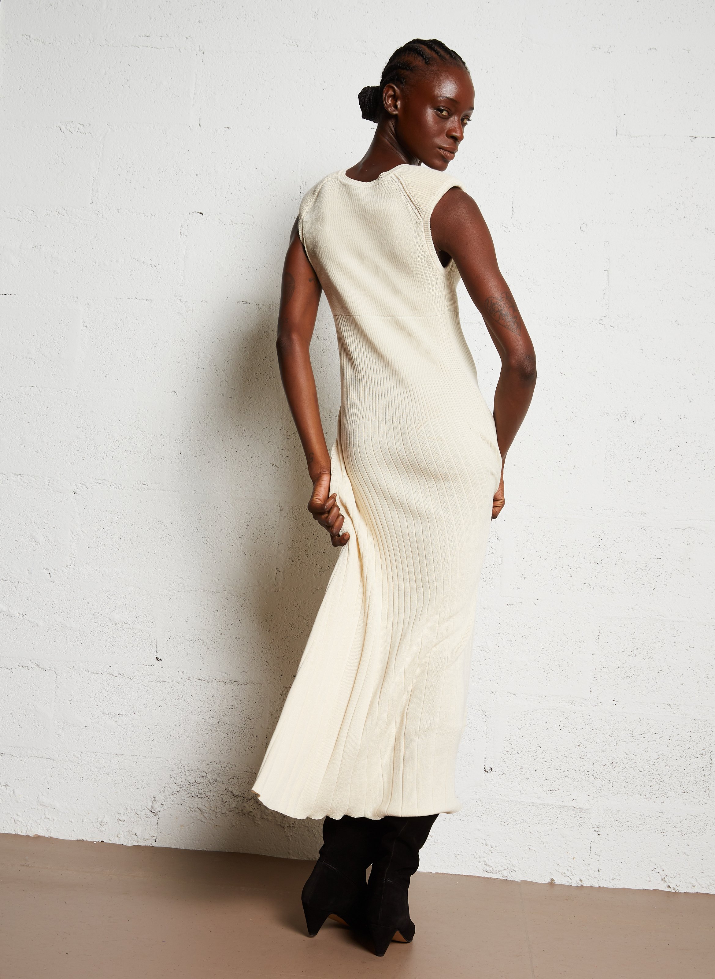 Robe longue droite col rond  BA&SH Beige