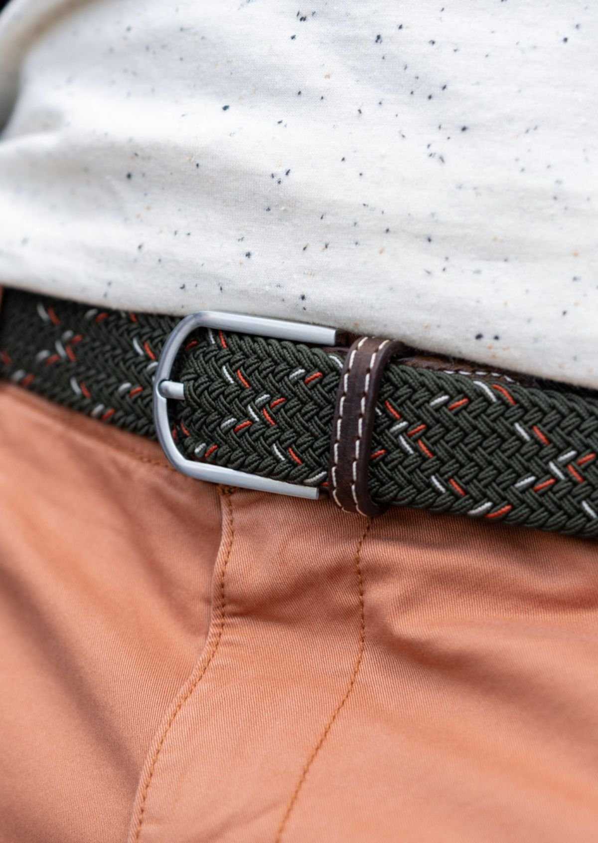 Multicolored braided elastic belt BILLYBELT Green