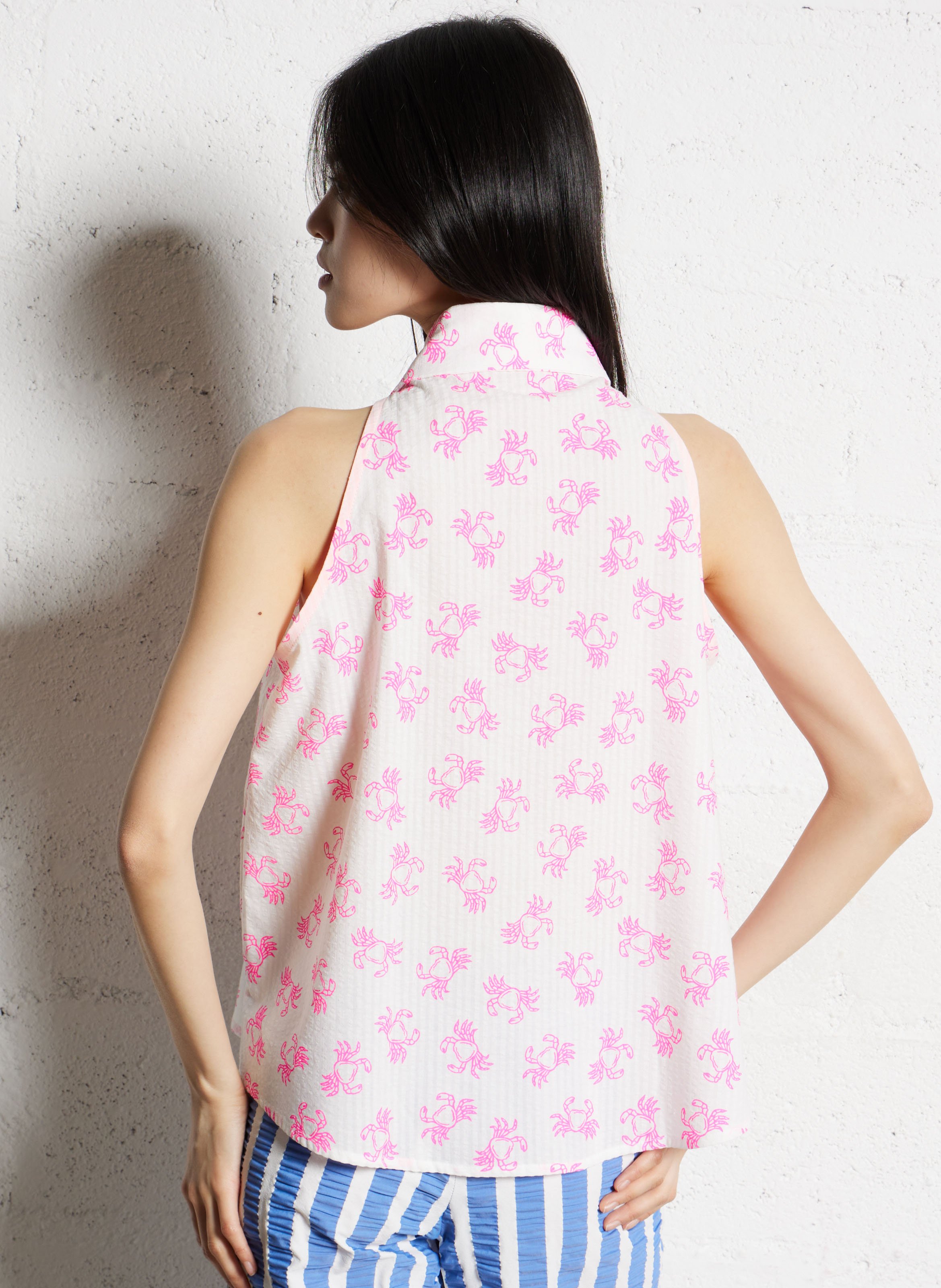 Top col classique imprimé en coton DR BLOOM Rose