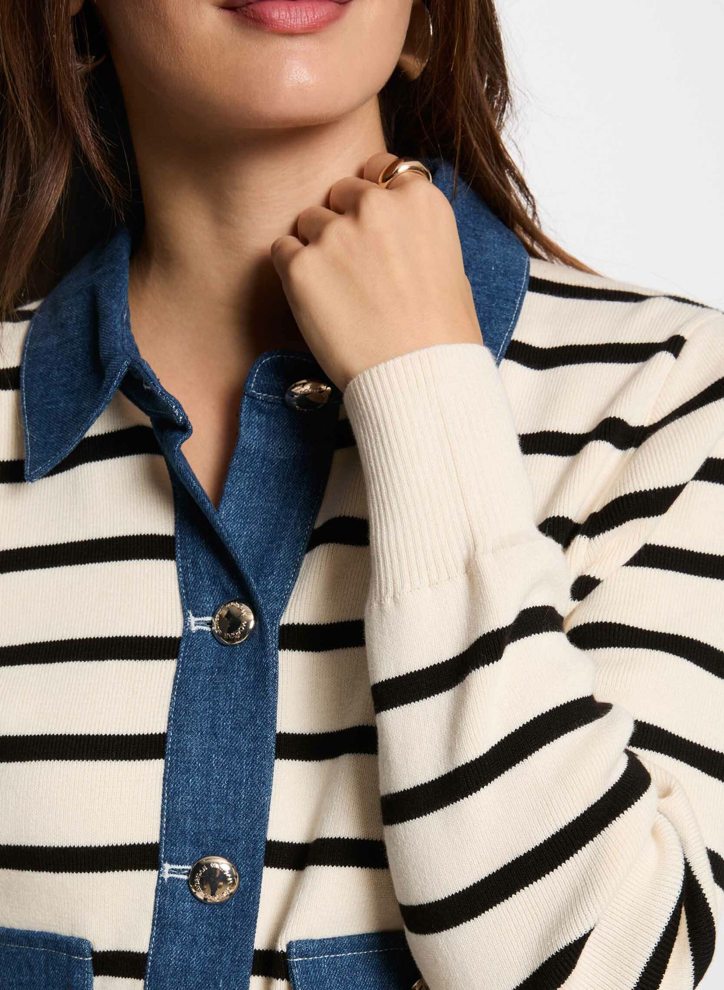 Striped fine knit cardigan MORGAN Beige