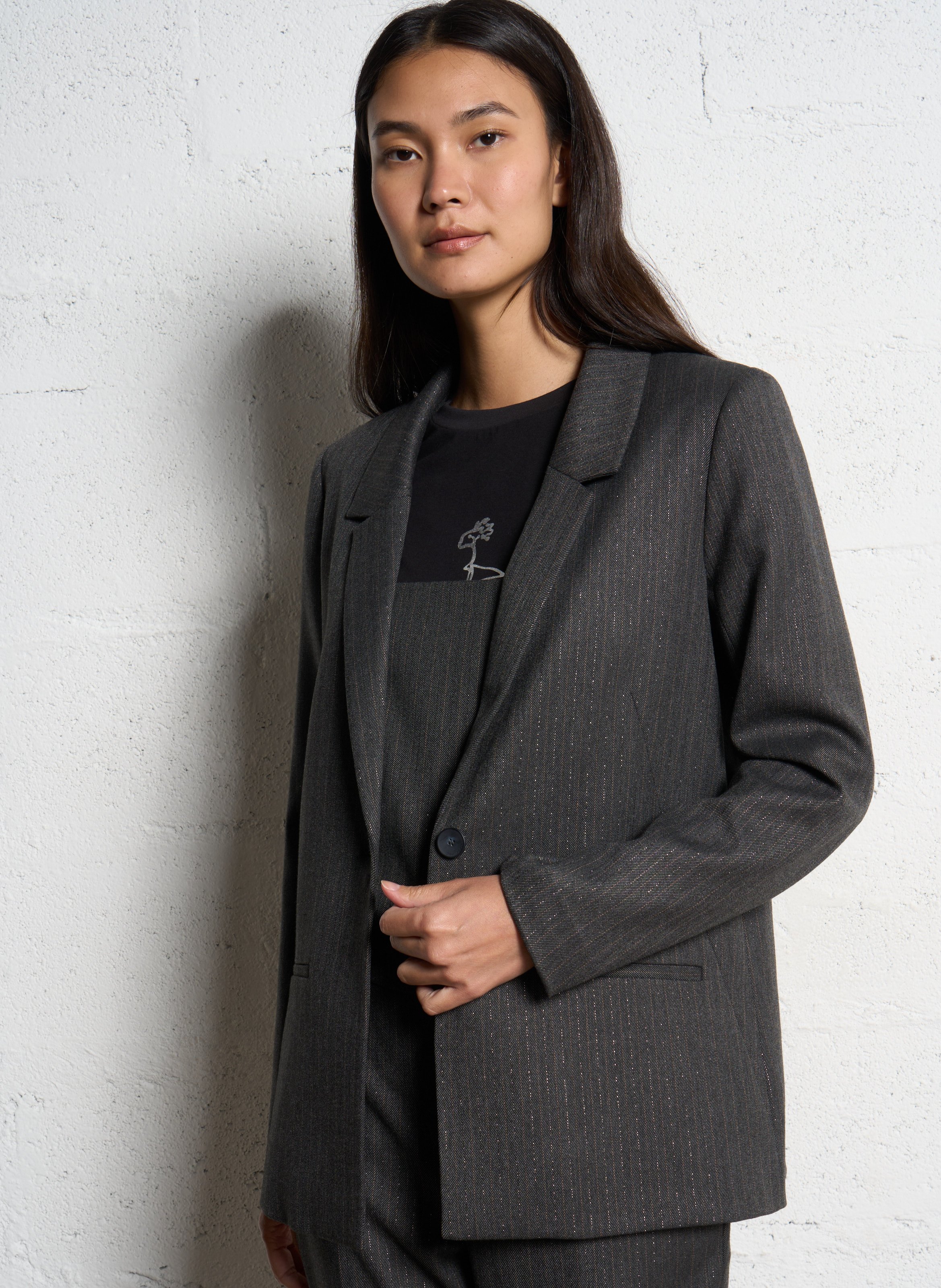 Straight striped tailored jacket ONE STEP Grey