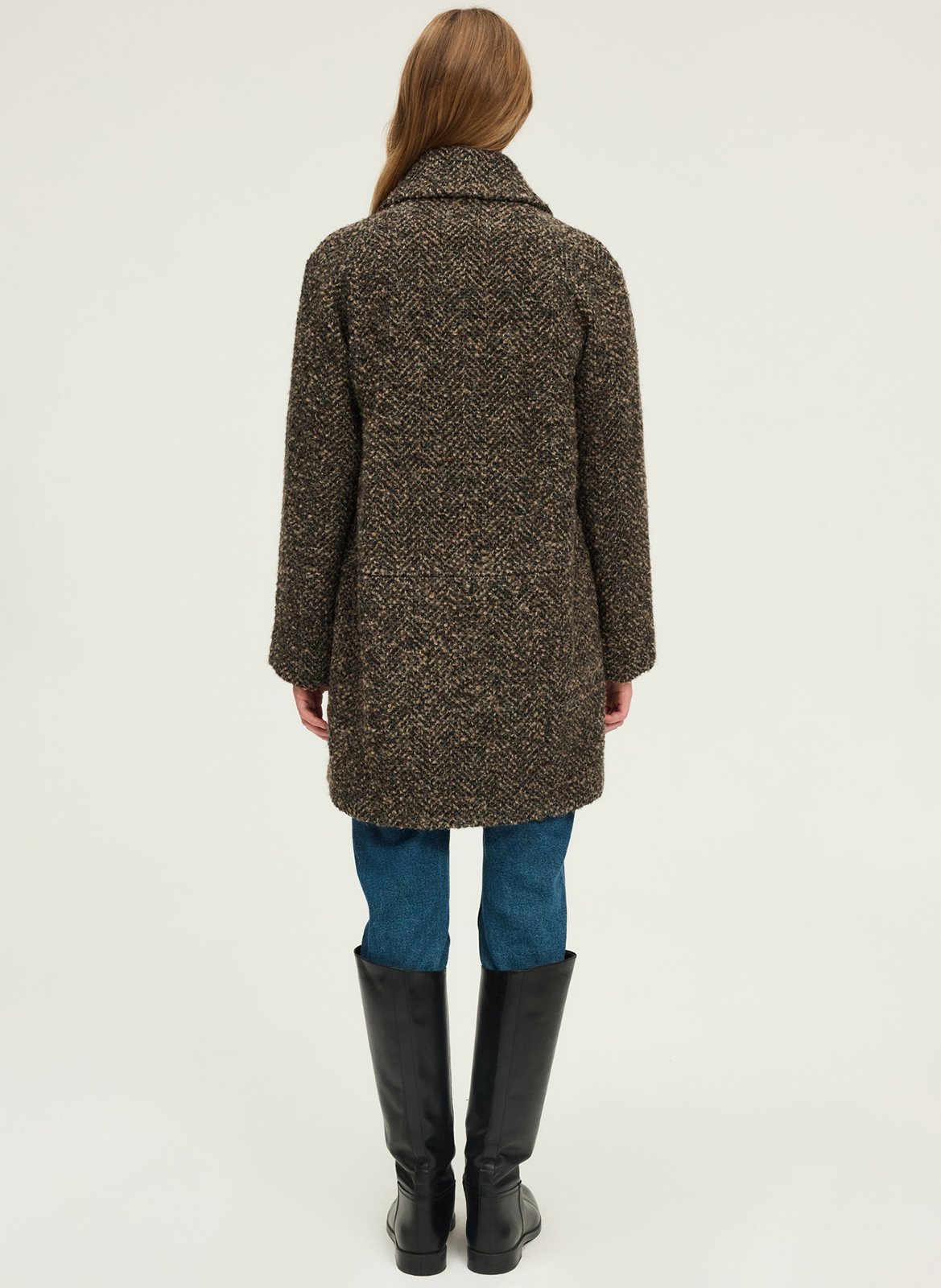 Rechte mantel met visgraatmotief PABLO Bruin