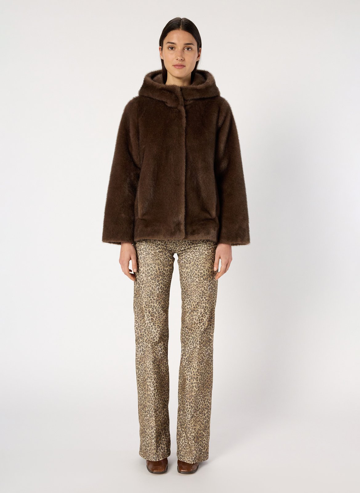 Veste en fausse fourrure à capuche GERARD DAREL Marron