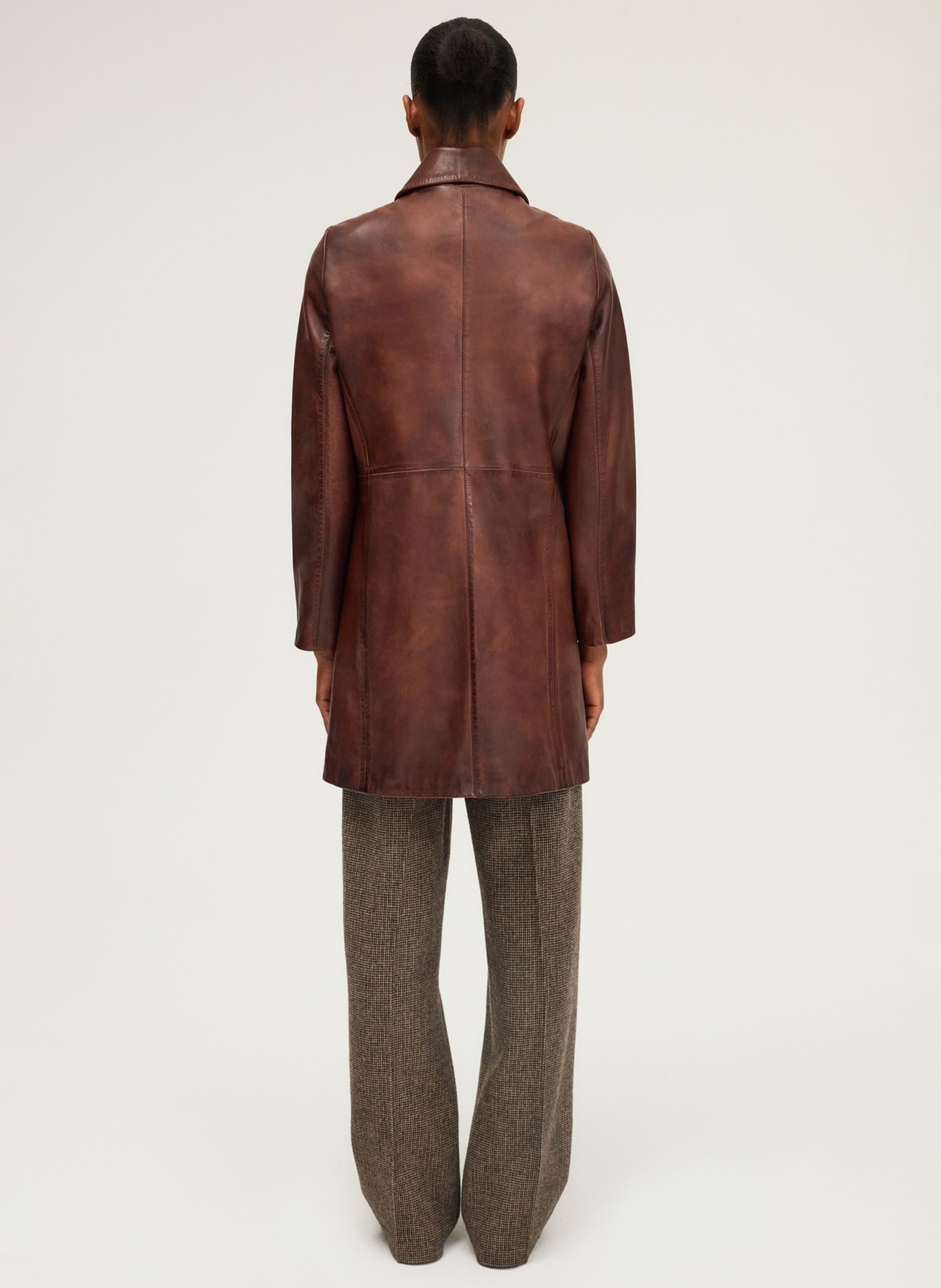 Mid-length aged leather coat PABLO Brown