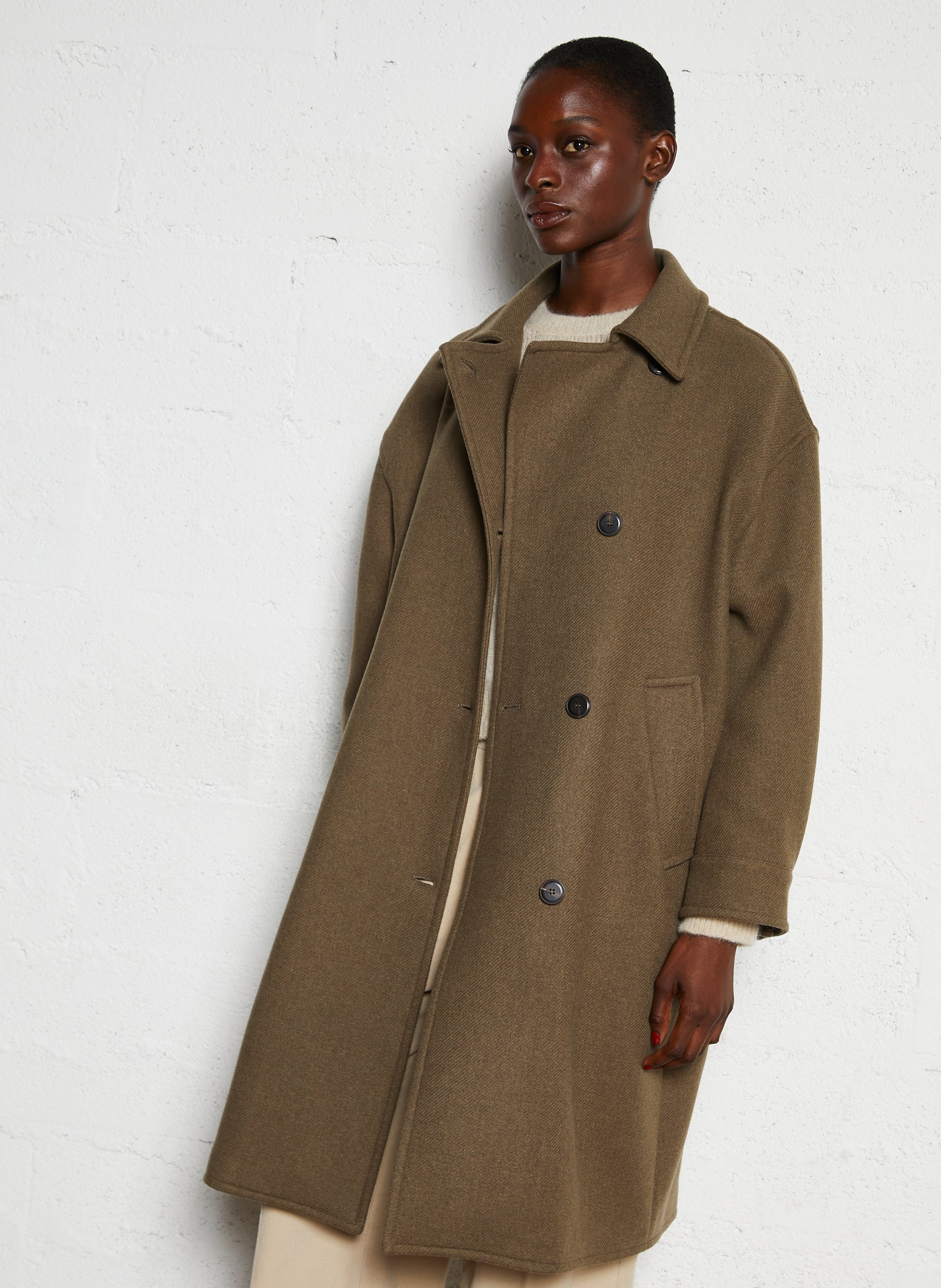 Manteau oversize col classique en laine mélangé POMANDERE Vert