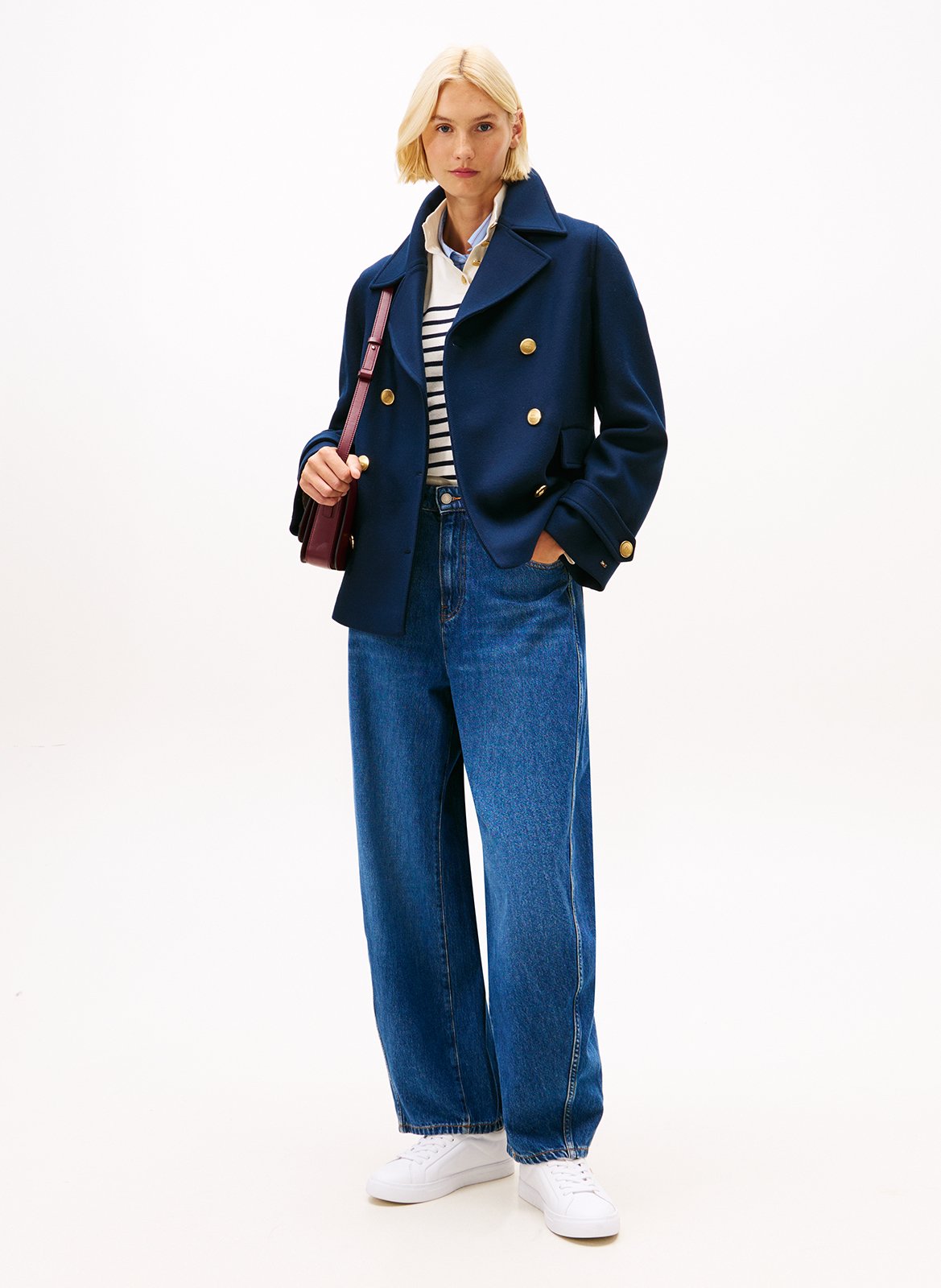 Manteau col tailleur en laine mélangée TOMMY HILFIGER Bleu