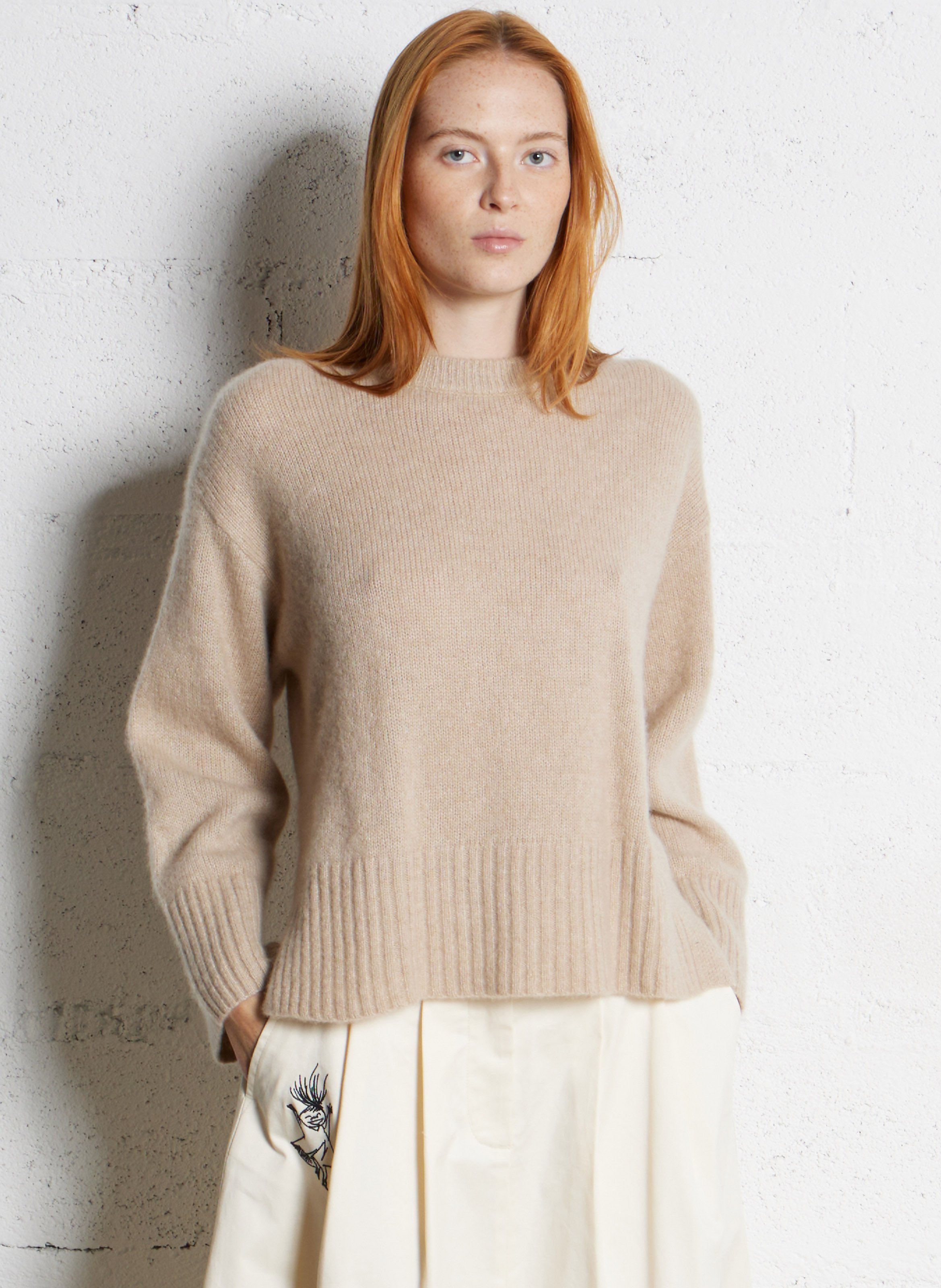 Pull ample col rond en cachemire et soie RUE DE TOKYO Beige