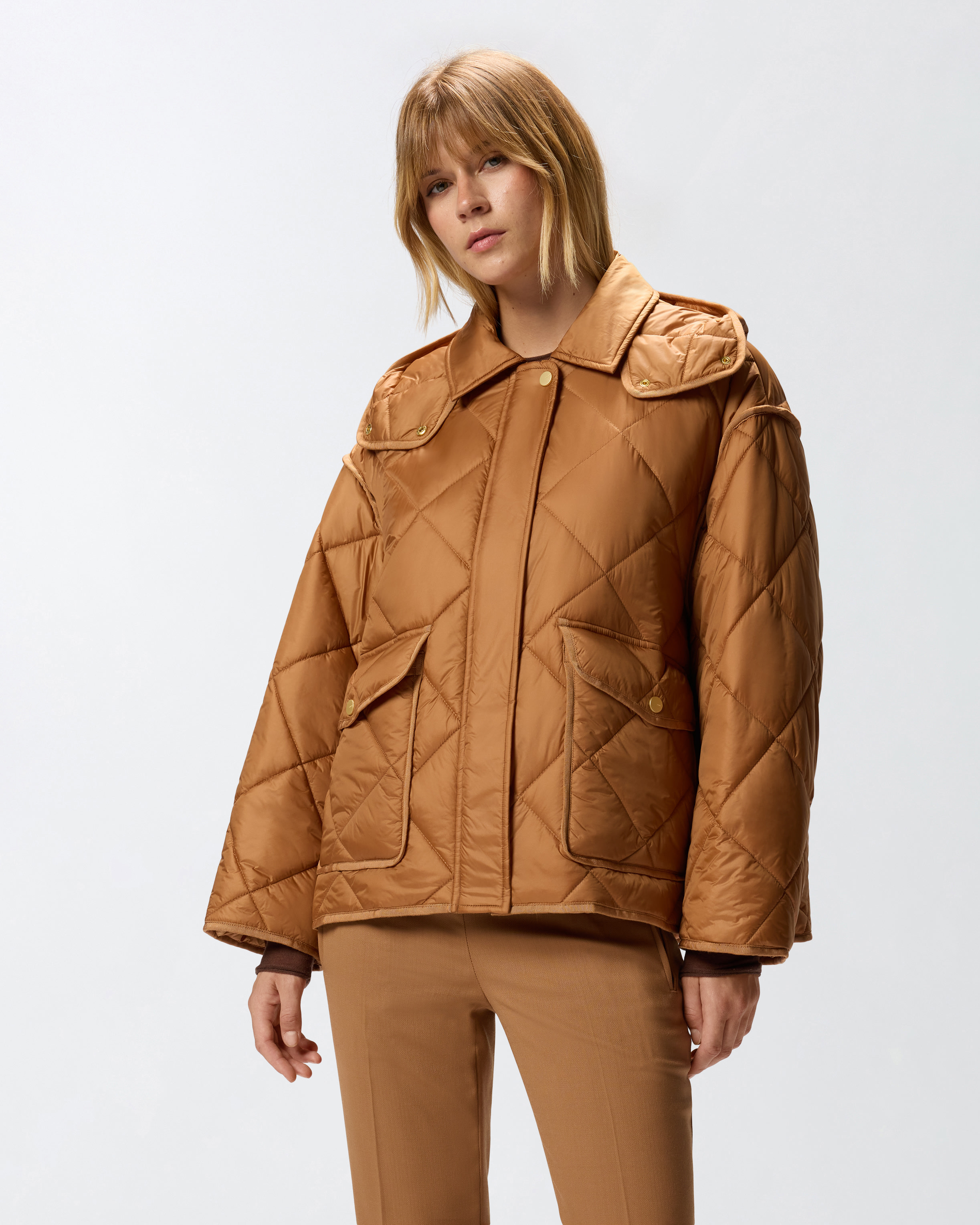 Quilted technical fabric peacoat PINKO Multicolored