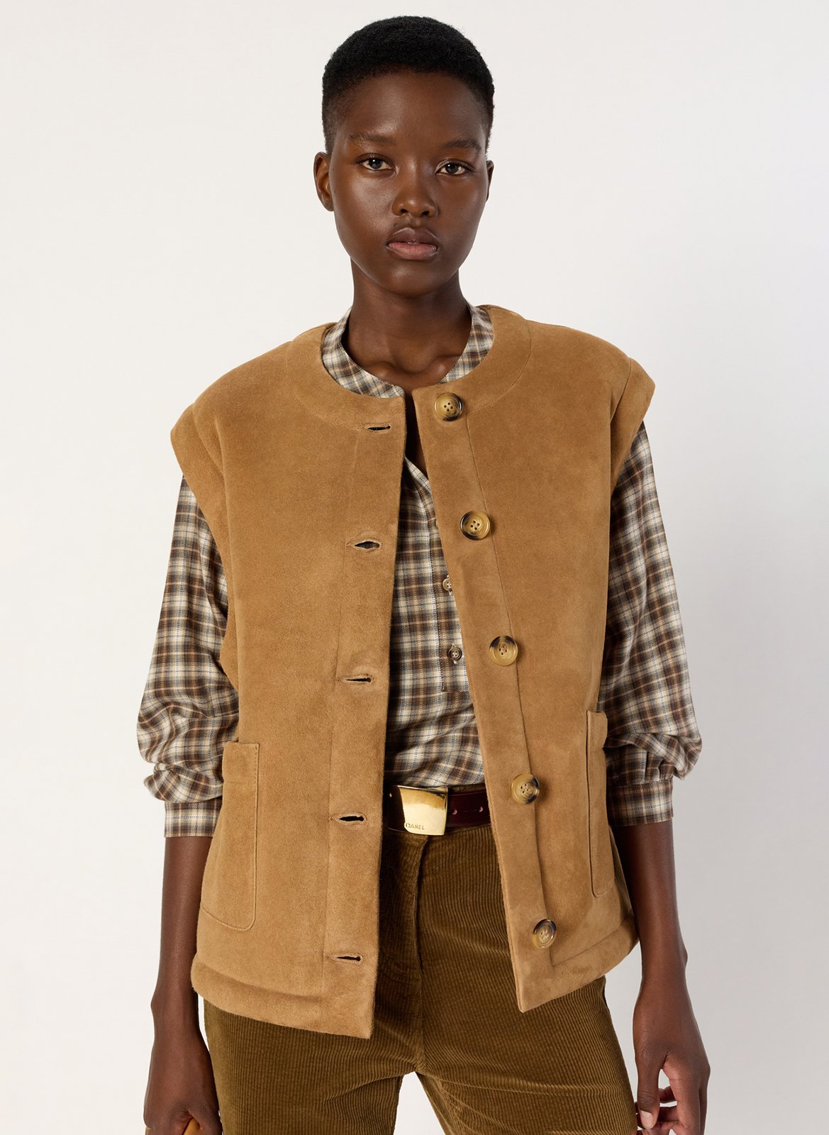 Round-neck leather jacket GERARD DAREL Brown