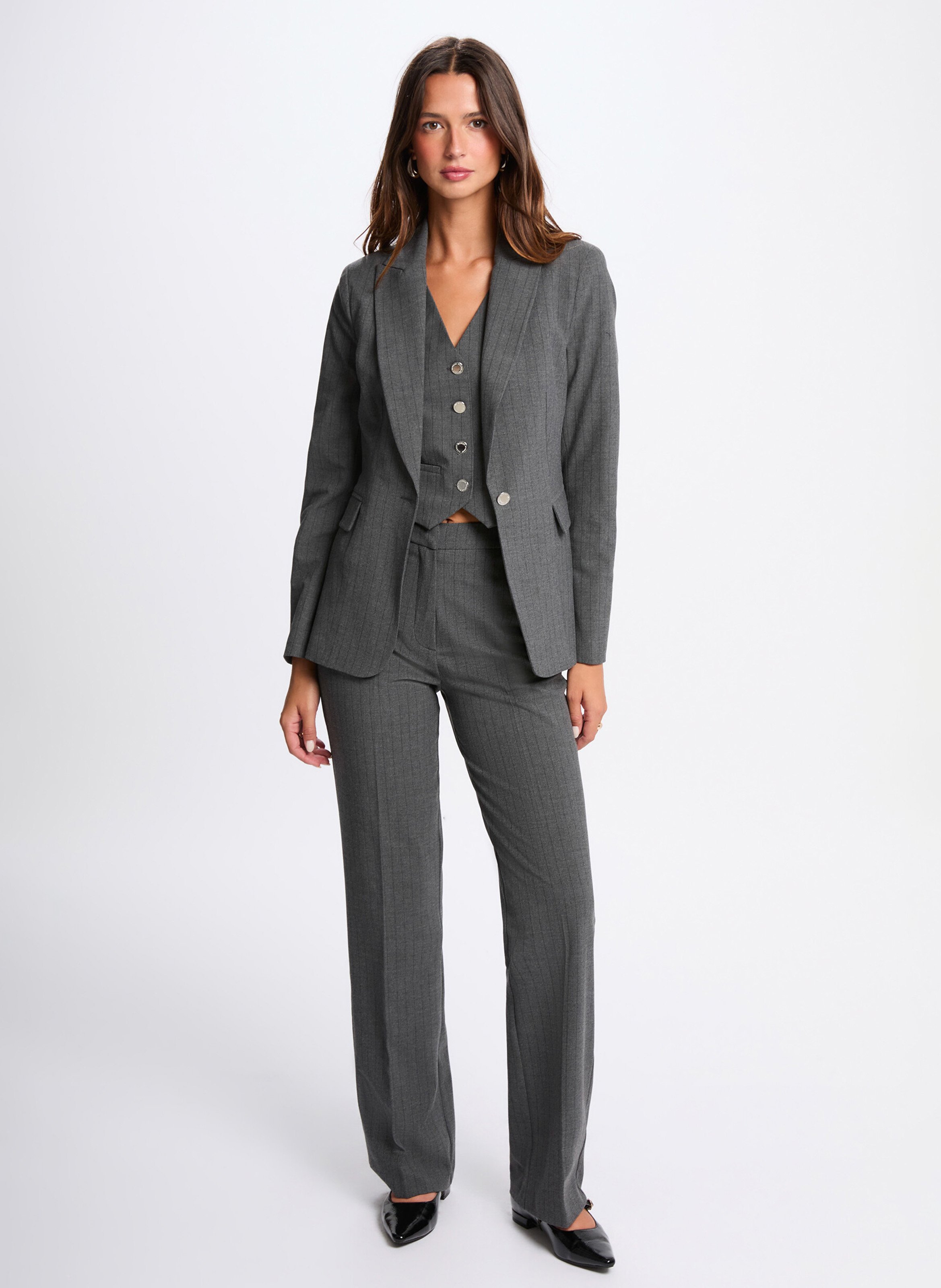 Cotton-blend cardigan with tailored collar MORGAN Grey