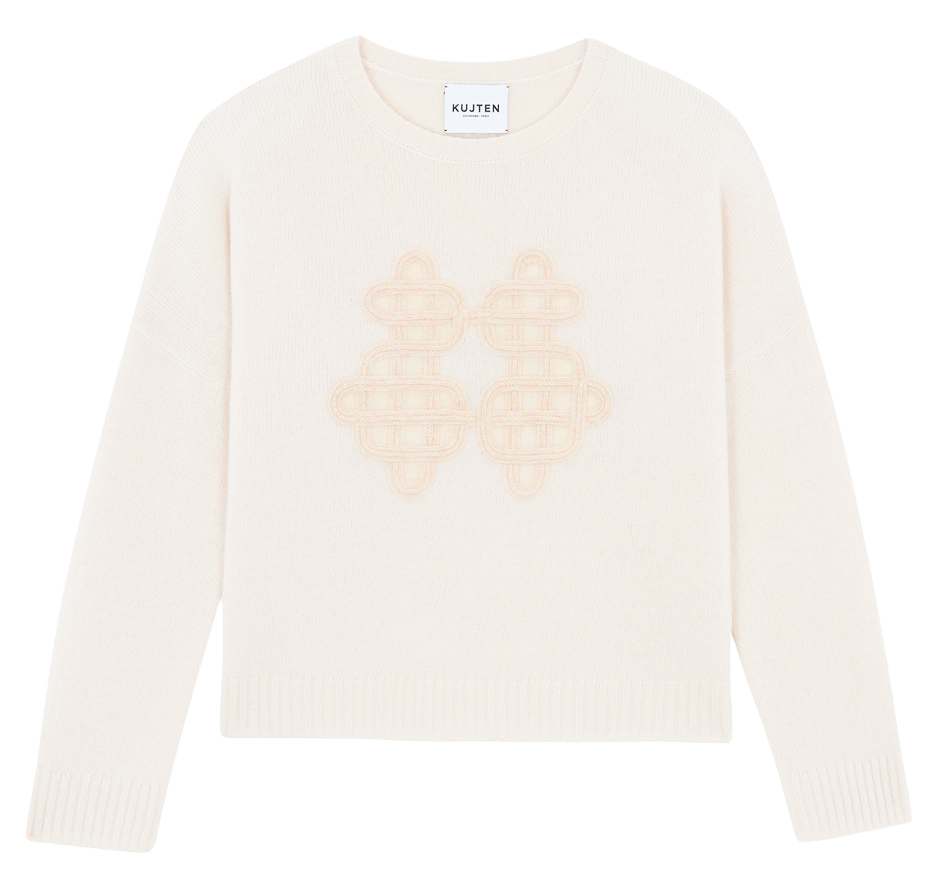 Pull ample col rond brodé en cachemire KUJTEN Beige