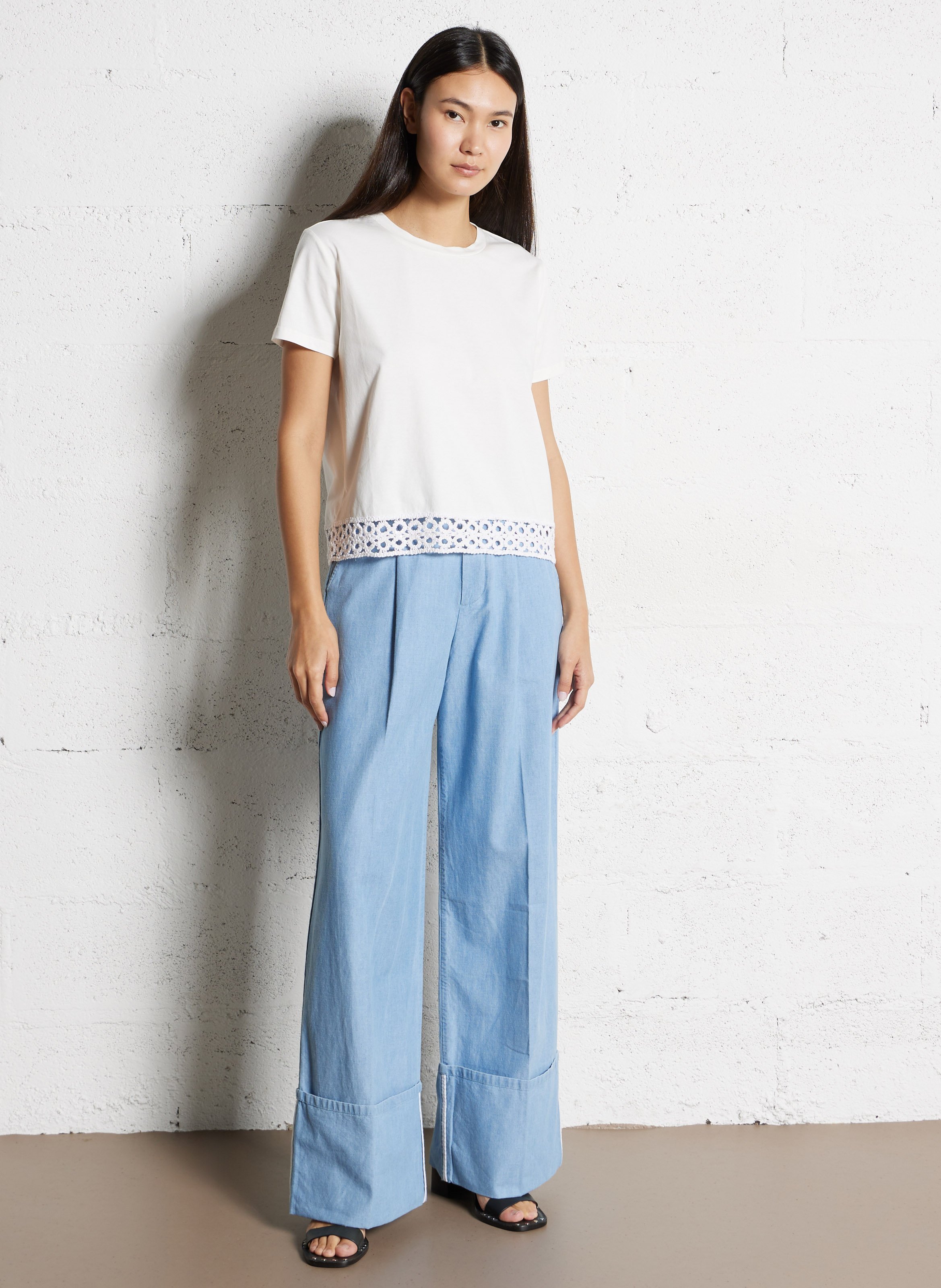 Wijde broek van katoen met hoge taille IKKS Blauw