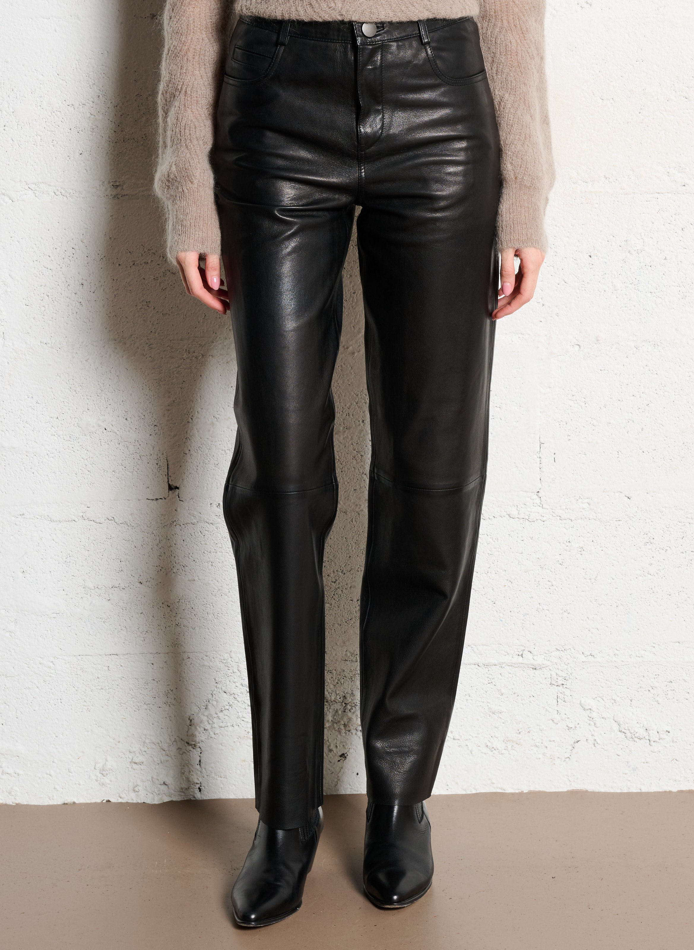 Straight leather pants IKKS Black