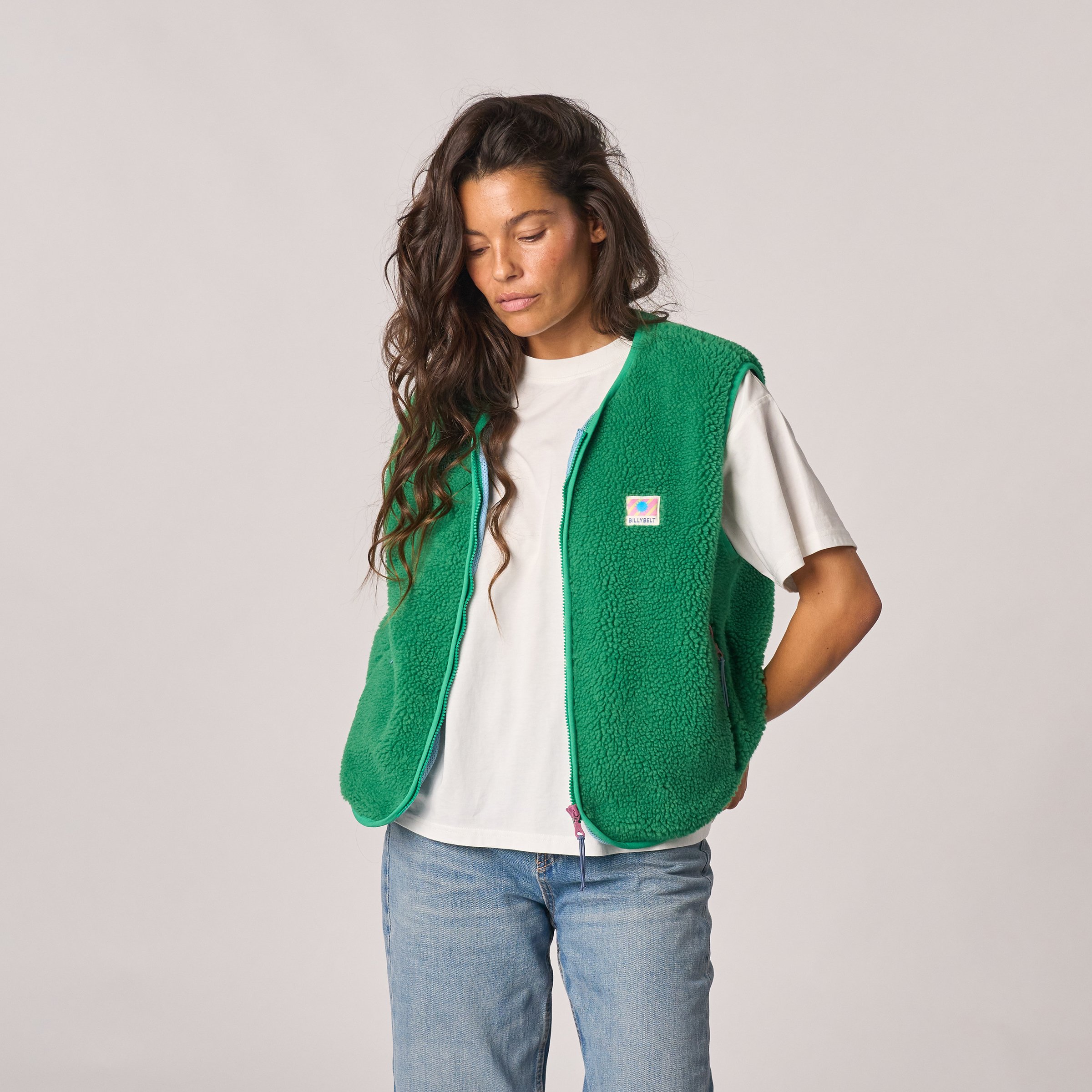 Sleeveless Sherpa Zip-Up Vest BILLYBELT Green