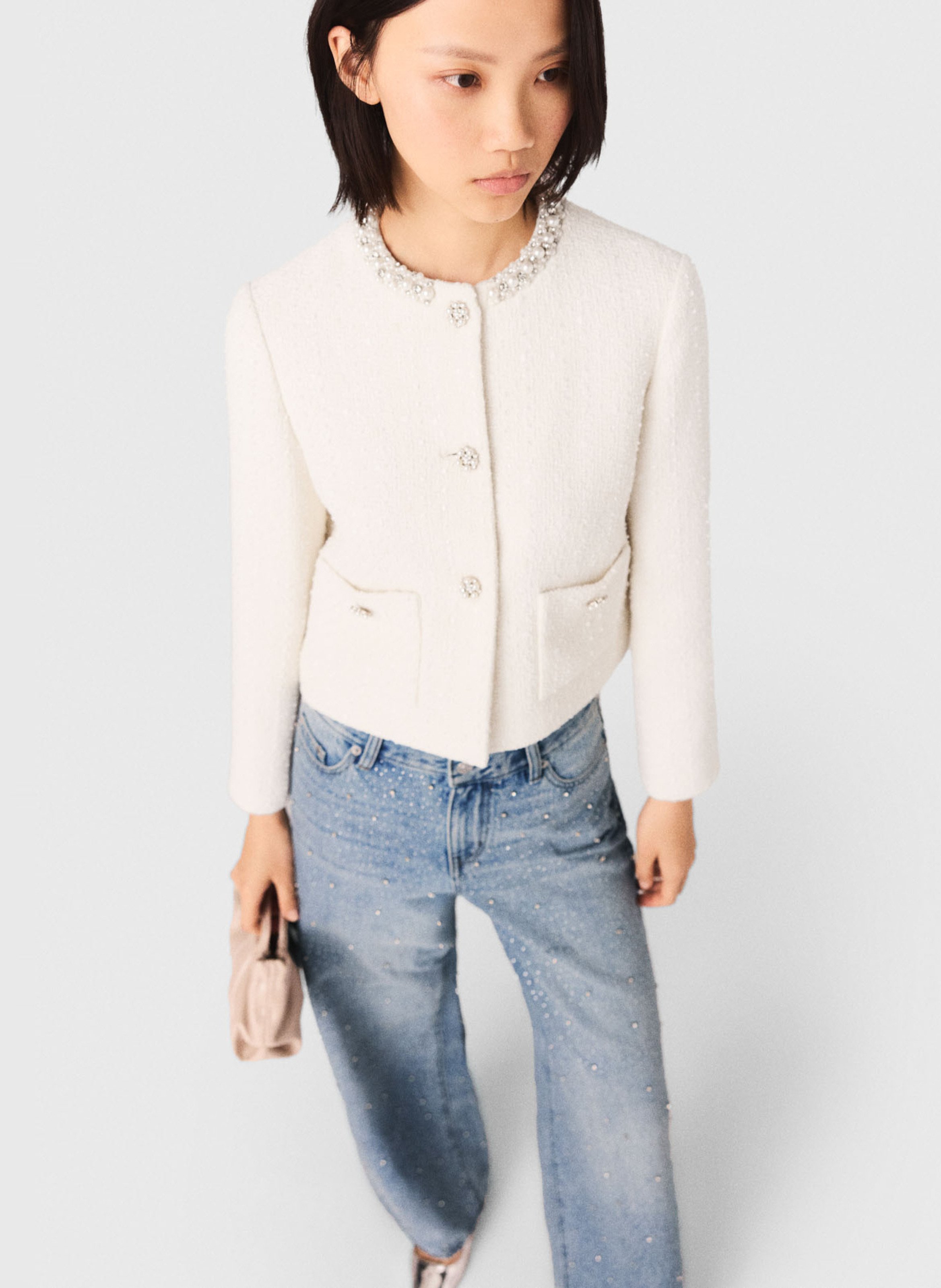 Veste col rond en coton mélangé MAJE Beige