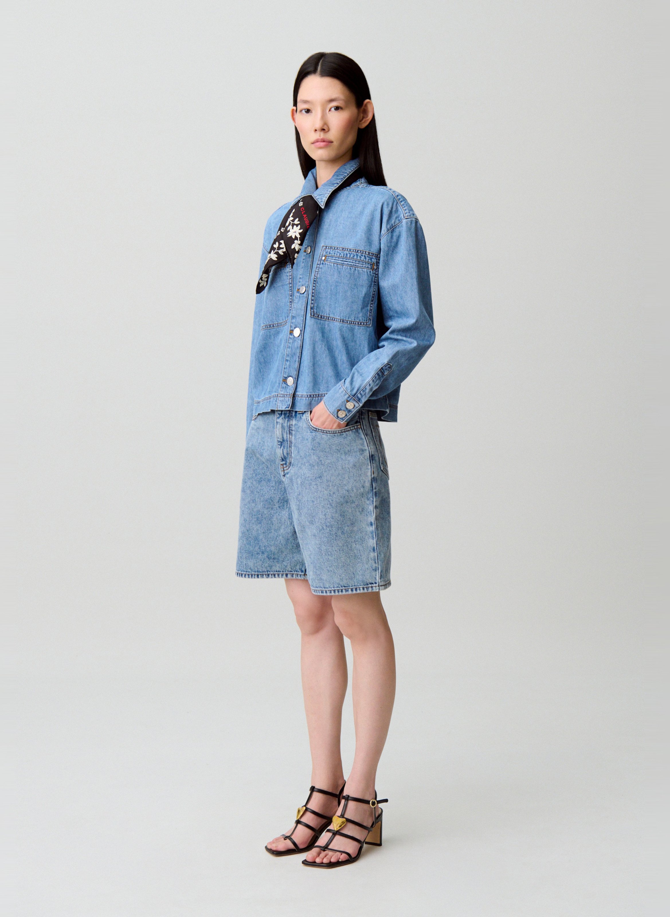 Chemise droite col classique en coton CLAUDIE PIERLOT Bleu