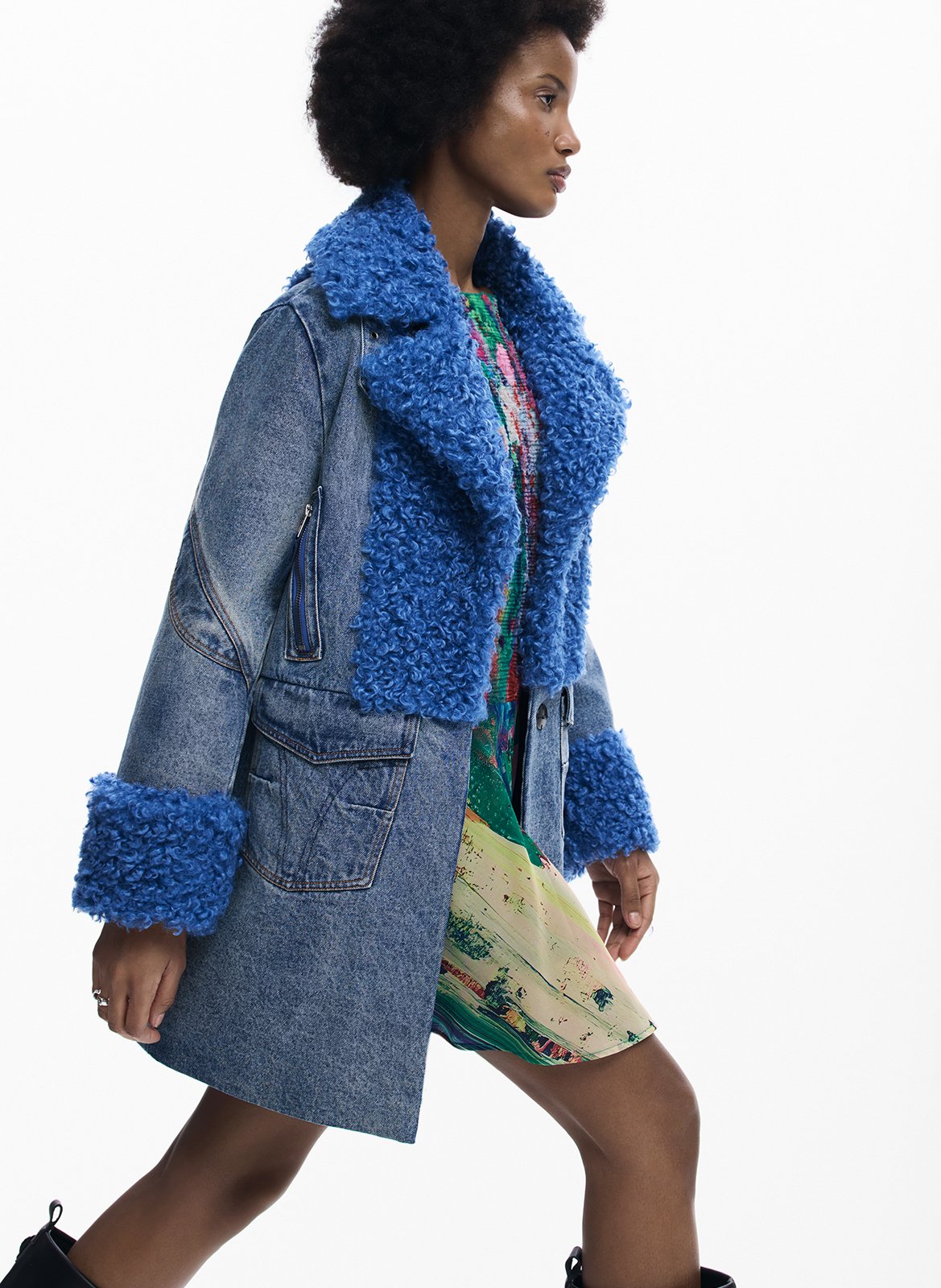 Manteau droit col tailleur en coton DESIGUAL Noir