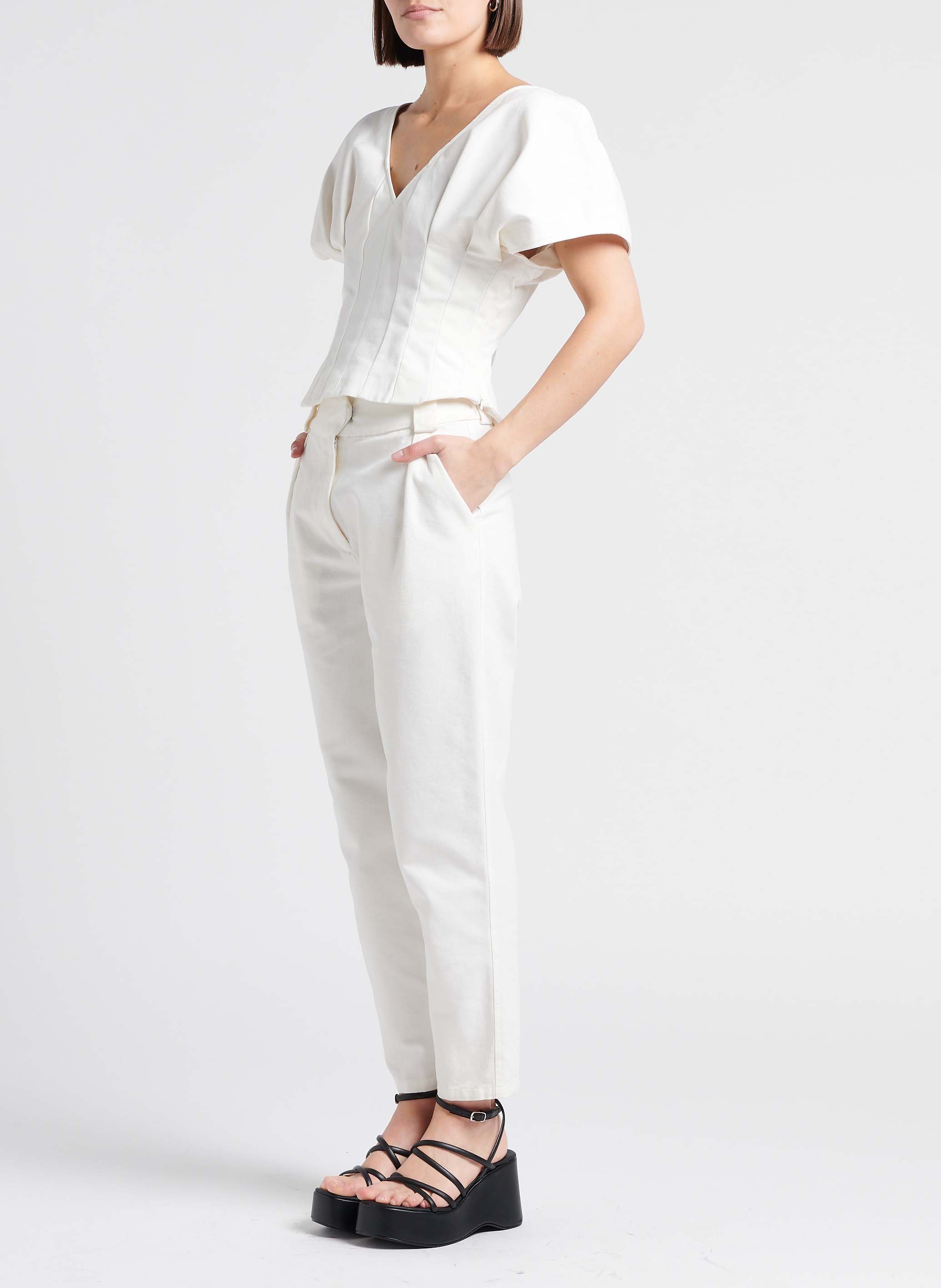 Pantalon carotte taille haute en coton COLLECTORS CLUB Beige