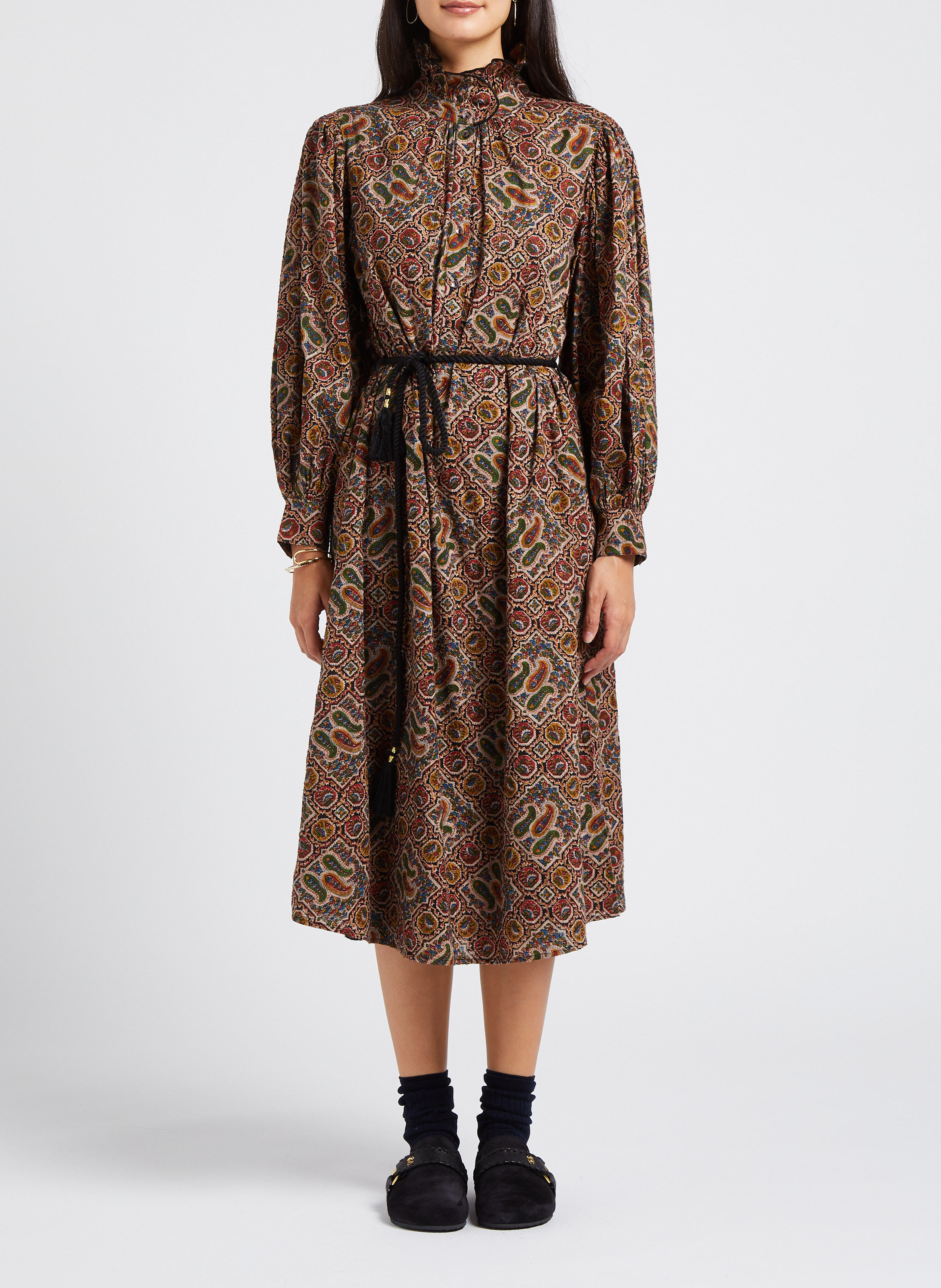 Robe longue droite col victorien en coton ANTIK BATIK Multicolore