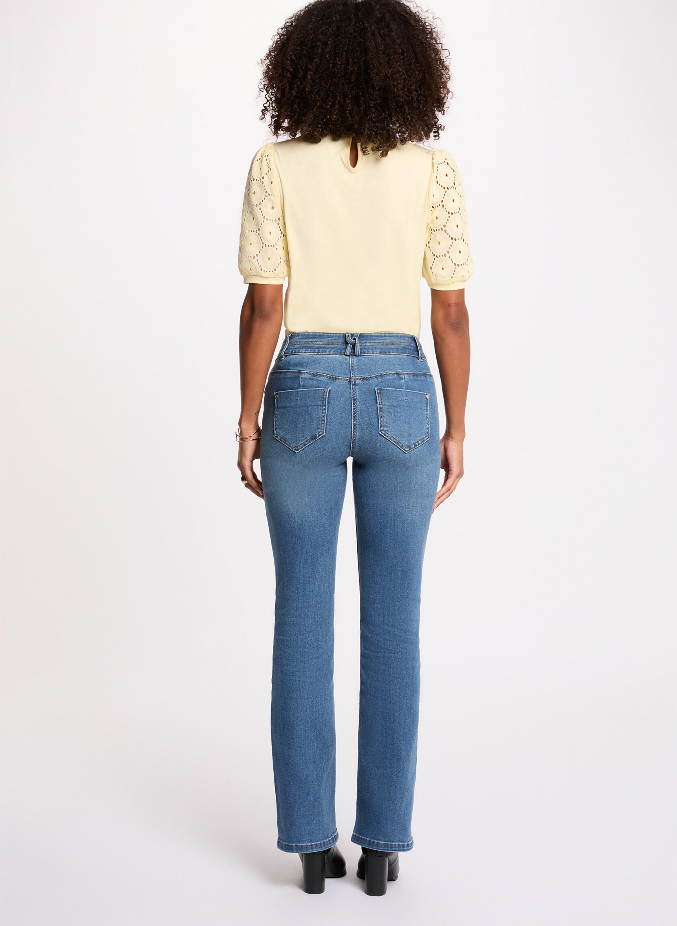 Baumwolltop mit Stehkragen - bestickt Gelb