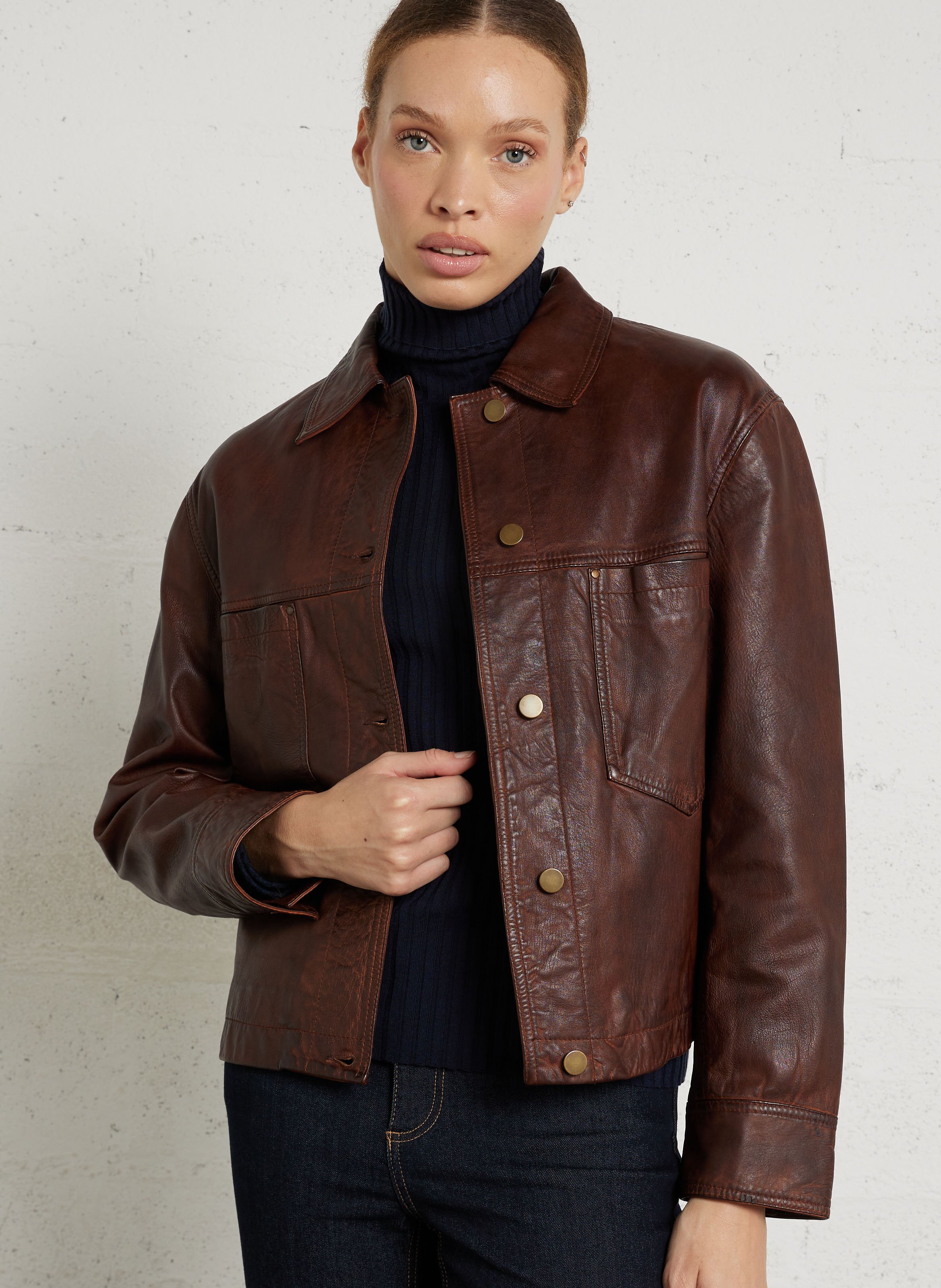 Gerade Lederjacke mit Knöpfen MAISON 123