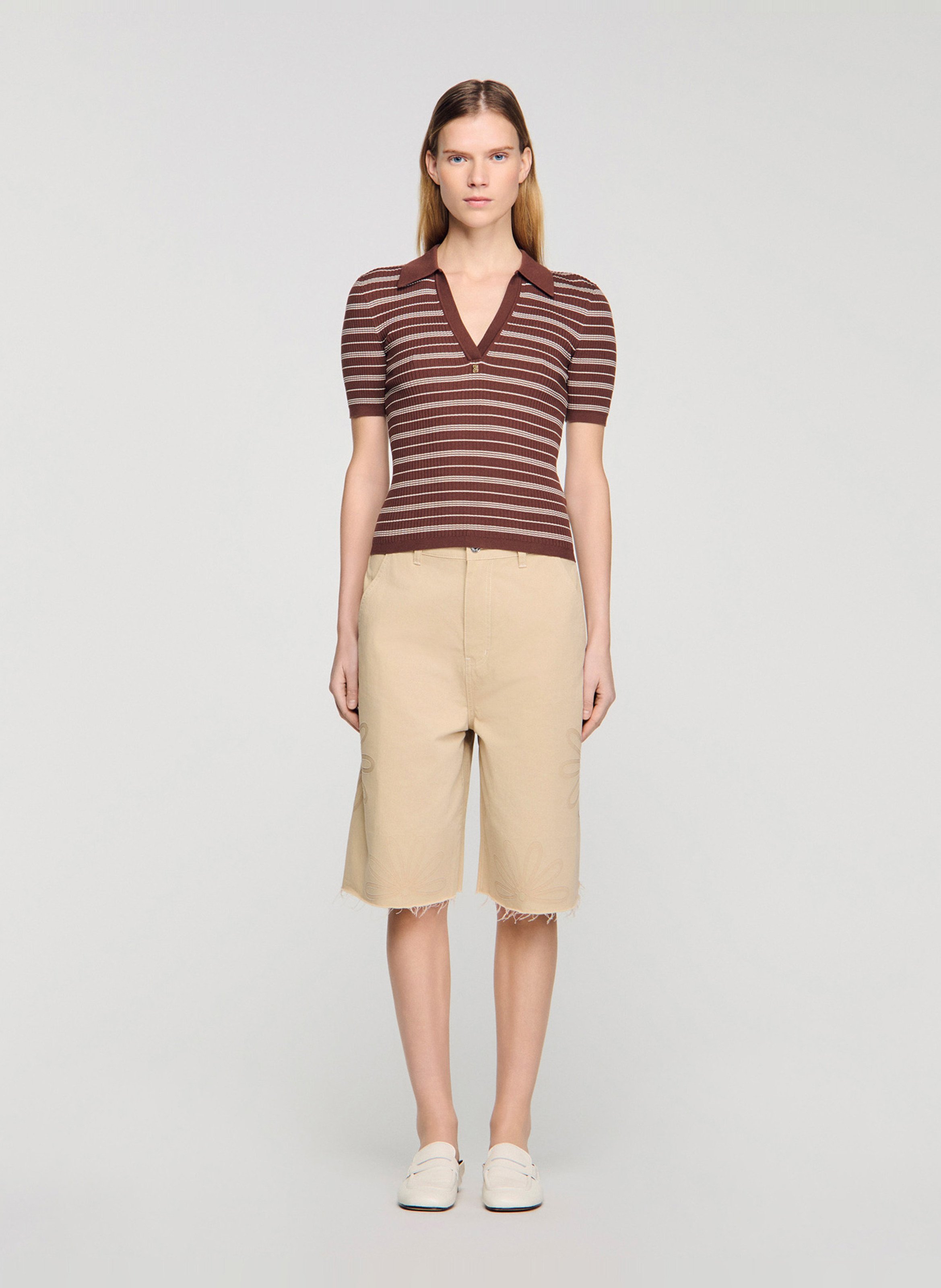 Rechte gestreepte polo SANDRO Bruin