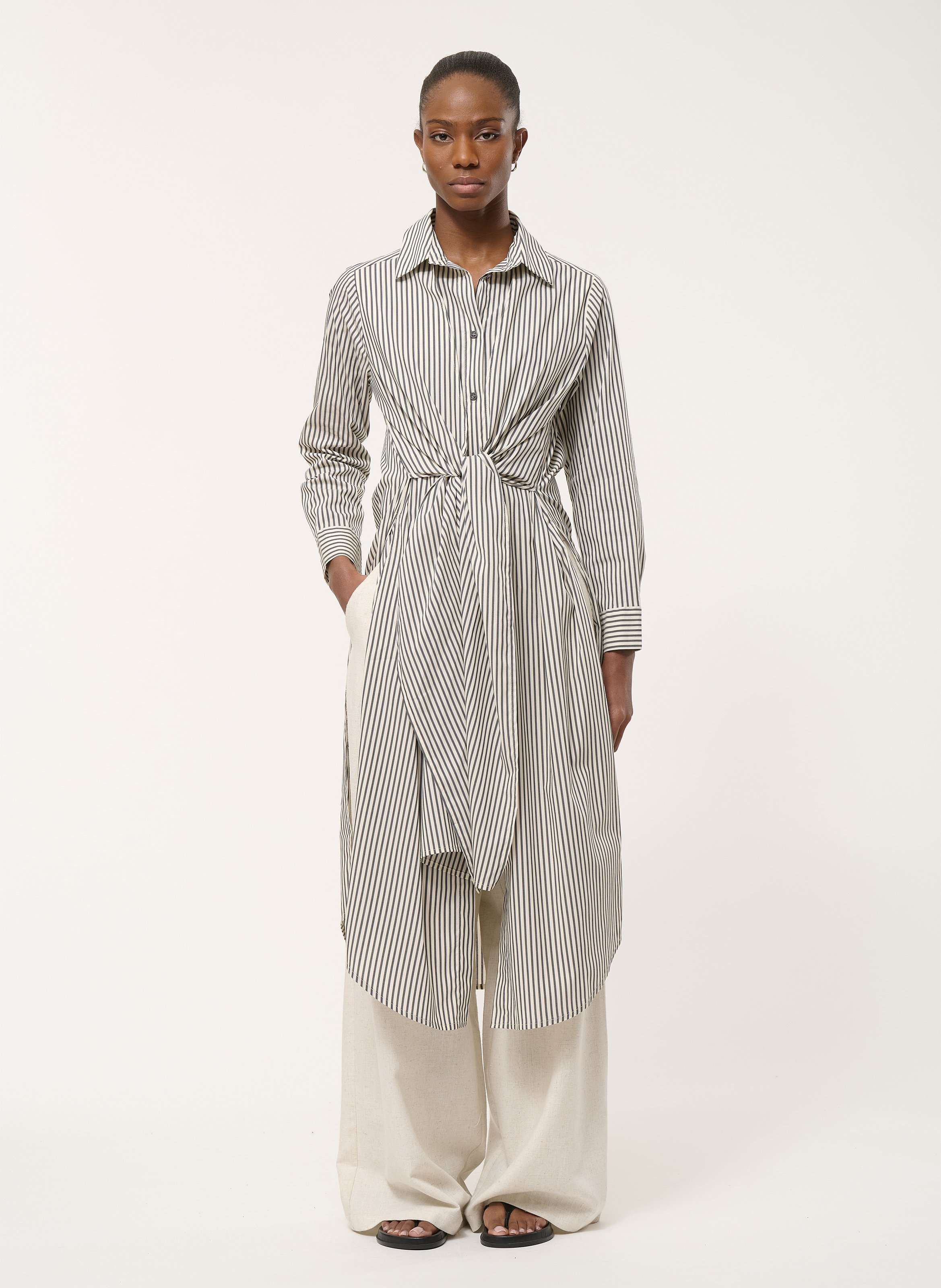 Abito camicia in popeline a righe HUMILITY Grigio