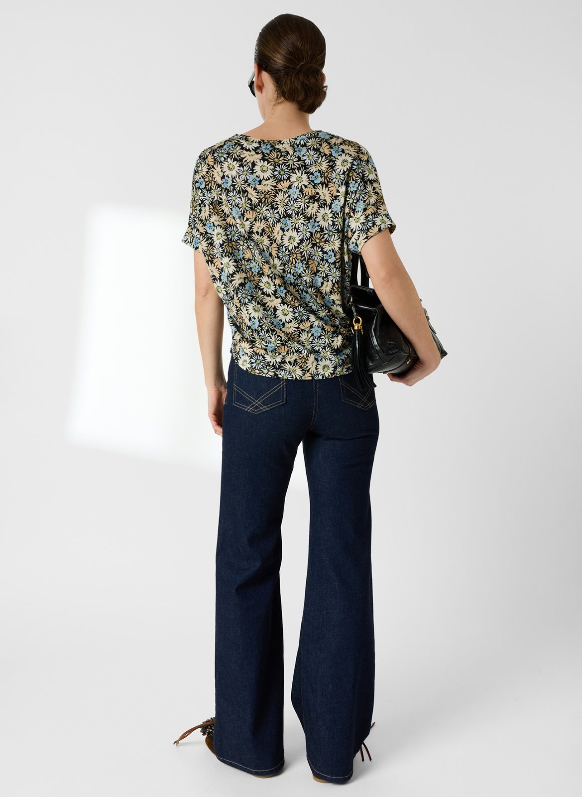 Tee-shirt droit col V en coton mélangé imprimé GERARD DAREL Bleu