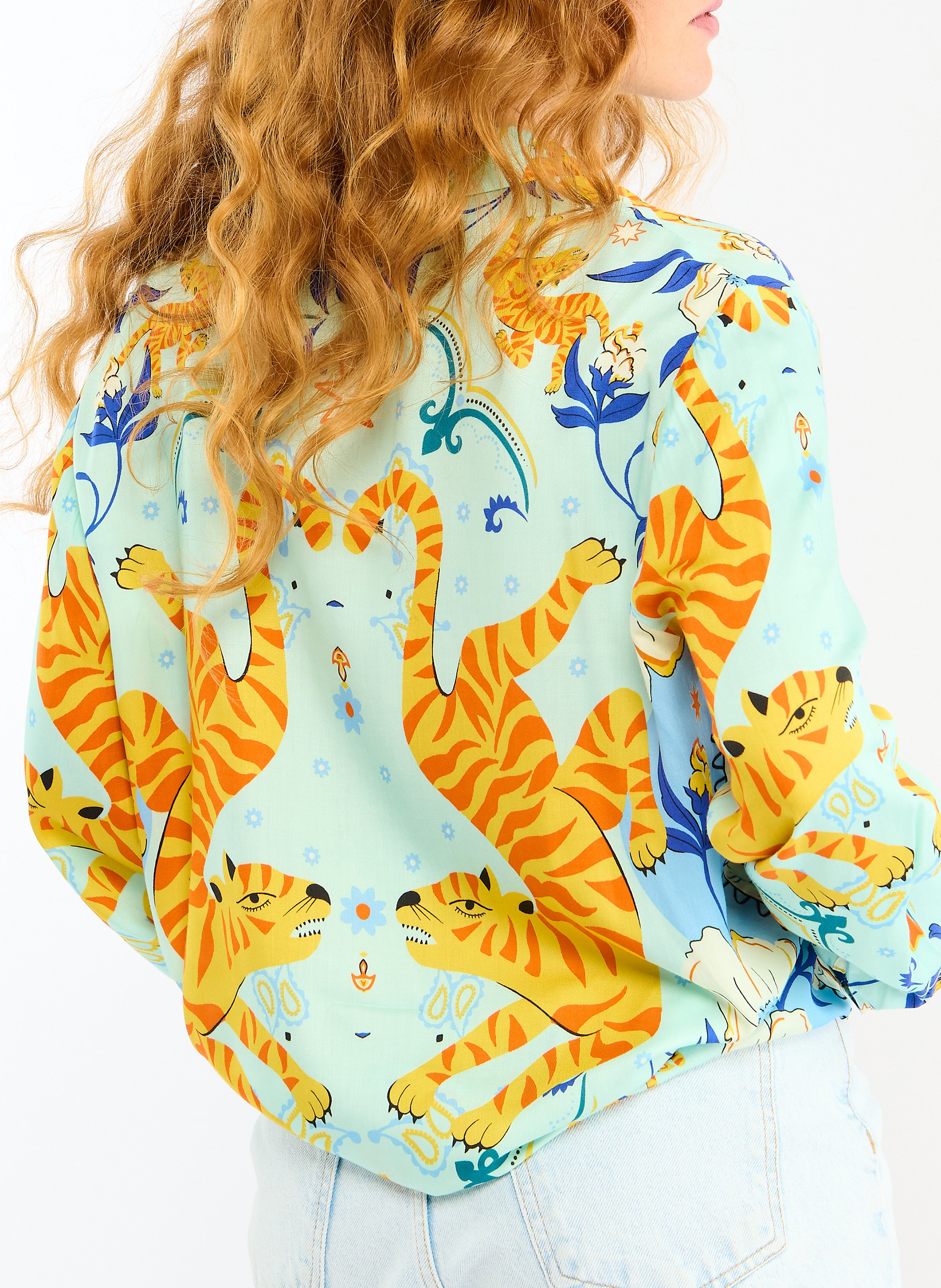 Chemise droite col classique imprimé tigre WILD Bleu