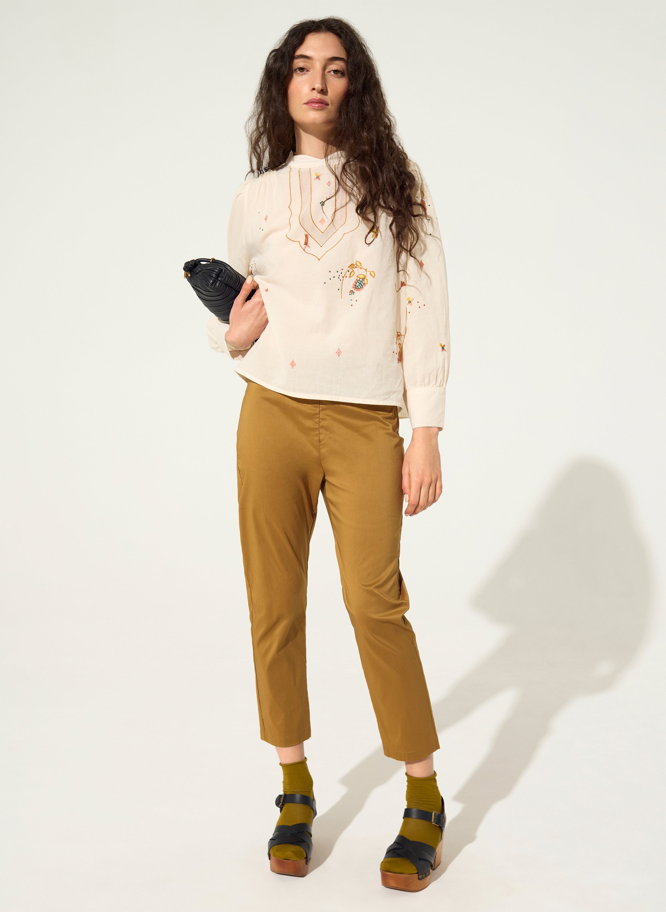Cropped cotton-blend pants COTELAC Brown