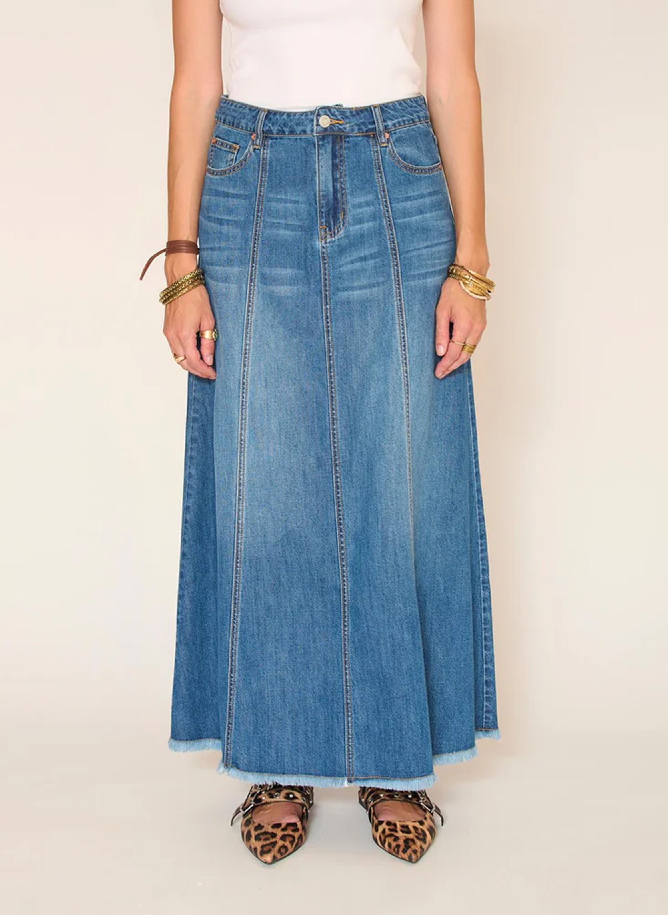 Jupe longue évasée en coton mélangé MKT Bleu