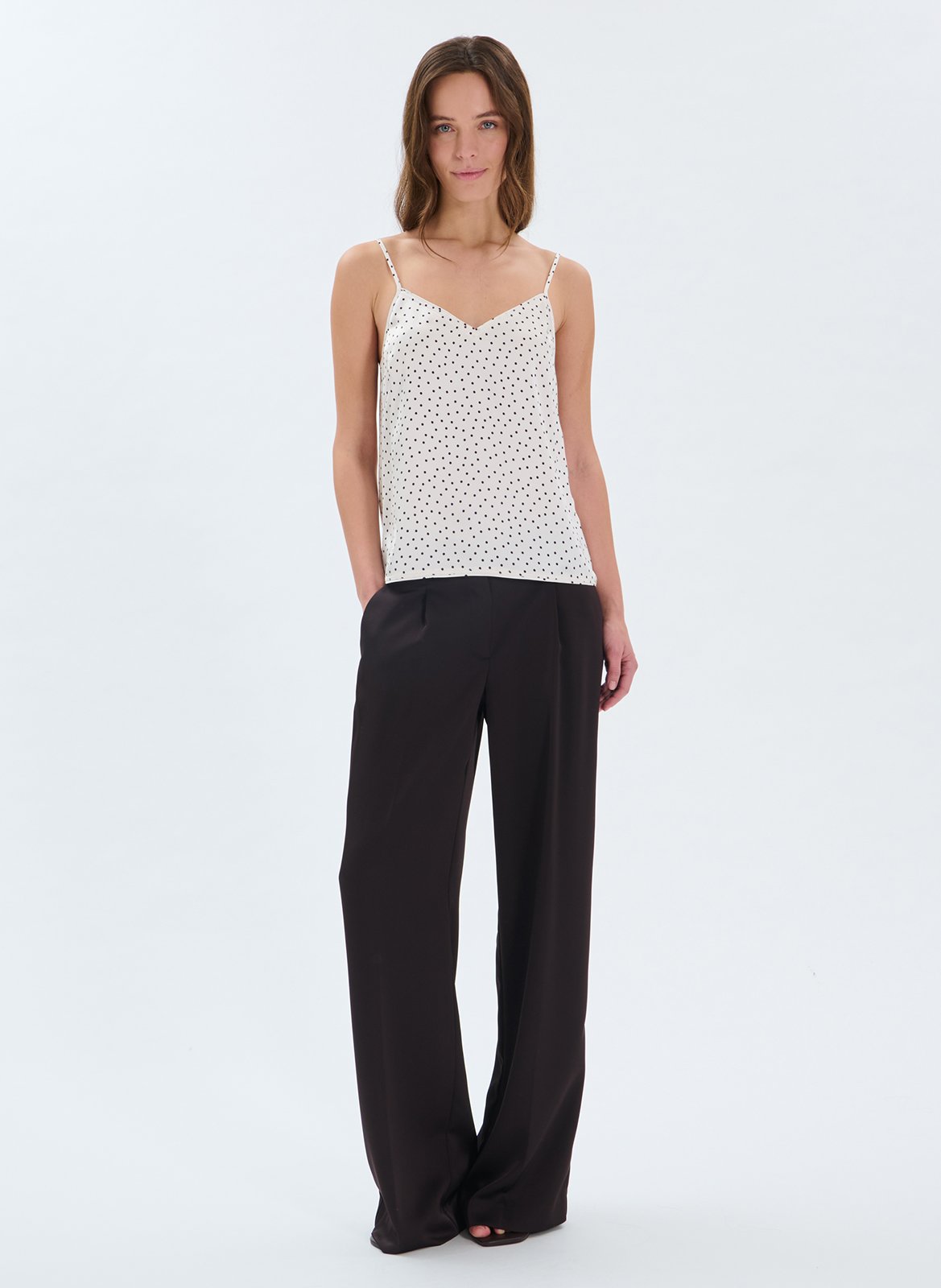 Straight-cut printed V-neck top ZAPA White