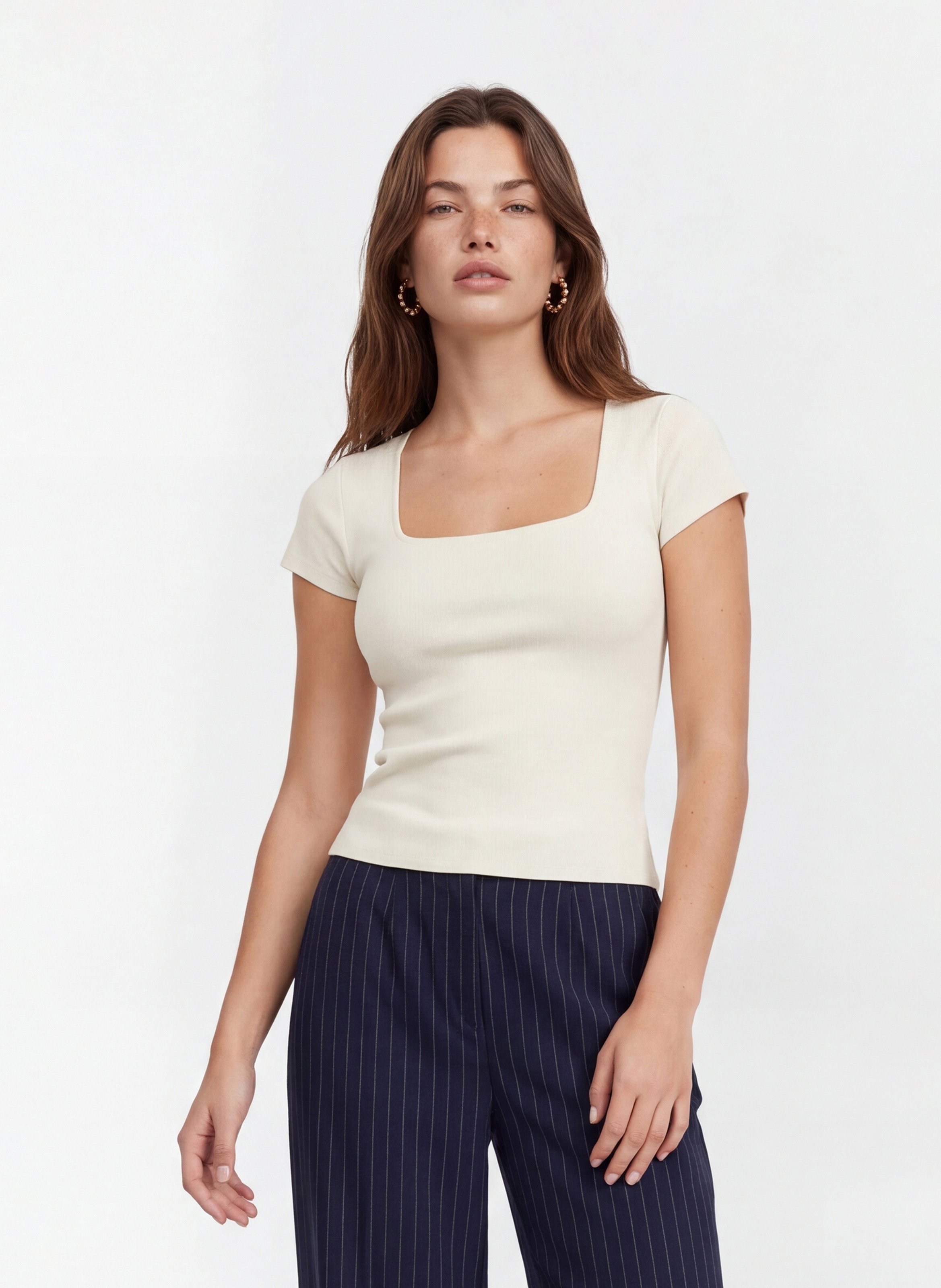 Square-neck cotton-blend top KOOKAI