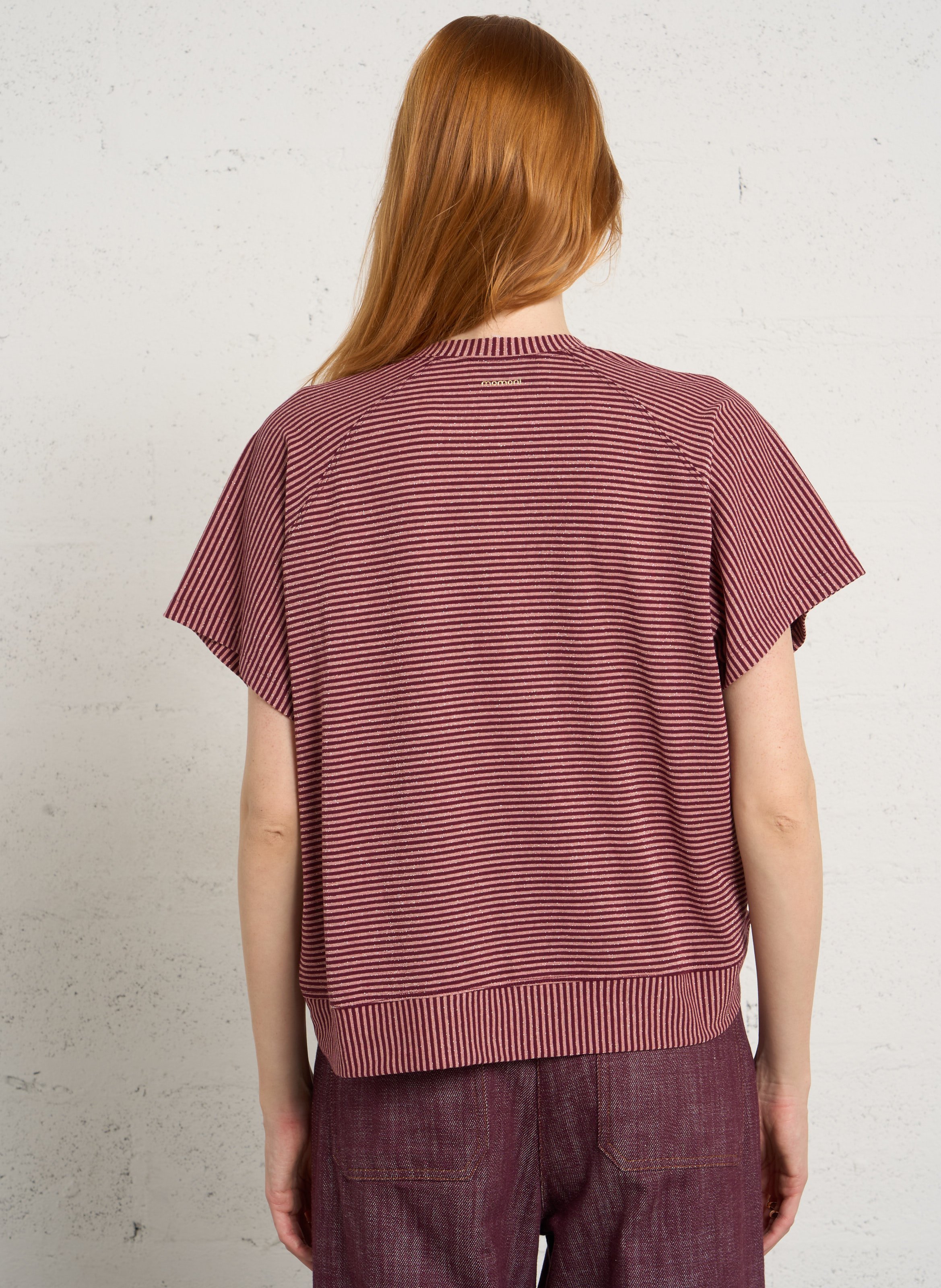 T-Shirt mit Rundhalsausschnitt und geradem Schnitt mit metallischen Streifen MOMONI Violett